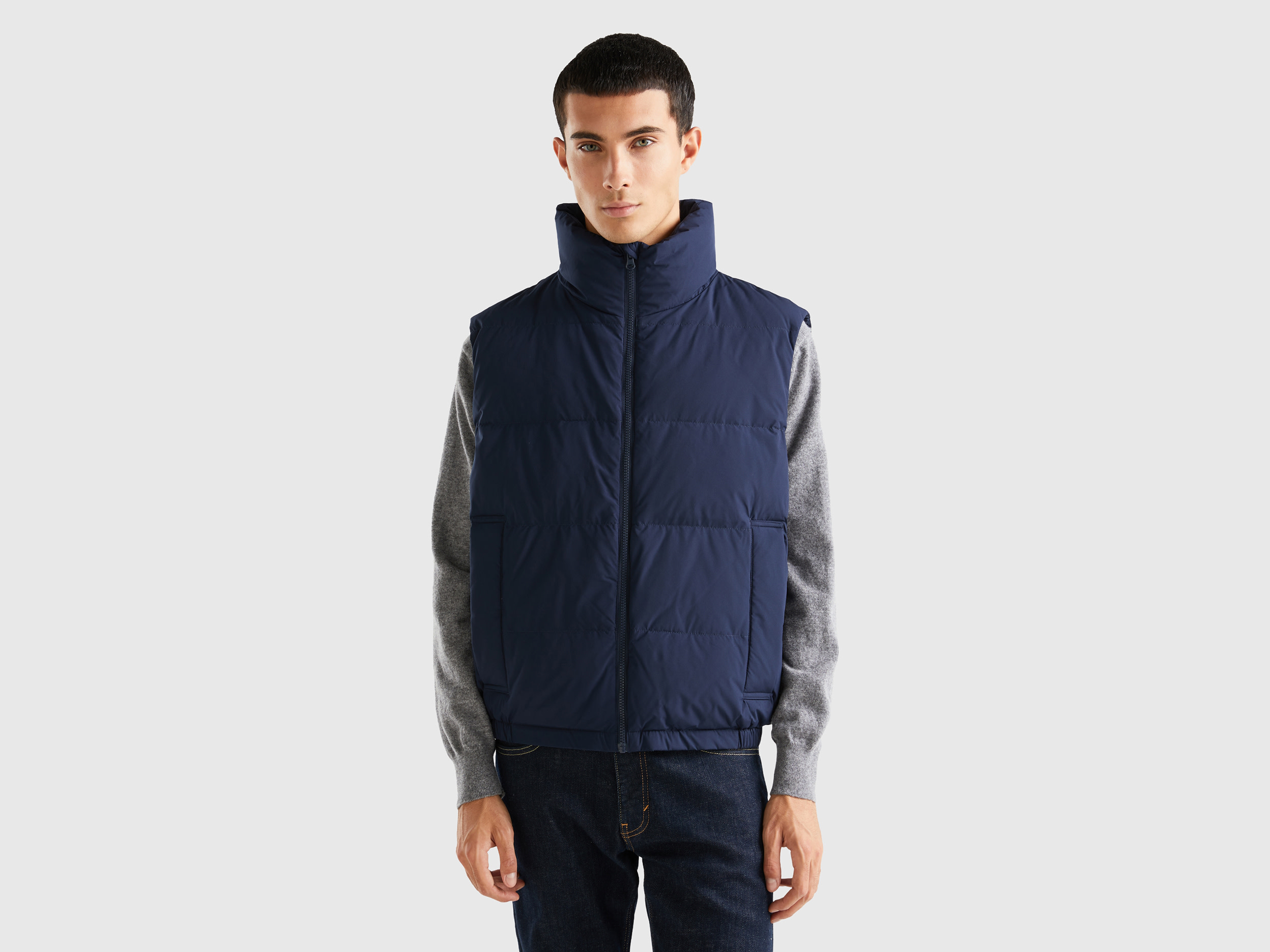 Benetton, Sleeveless Padded Jacket With Recycled Down, size L, Dark Blue, Men
