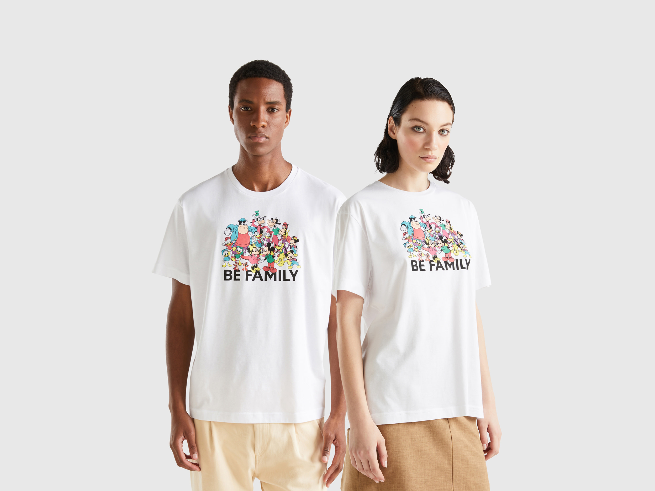 Benetton, White Mickey & Friends T-shirt, size XL, White, Women