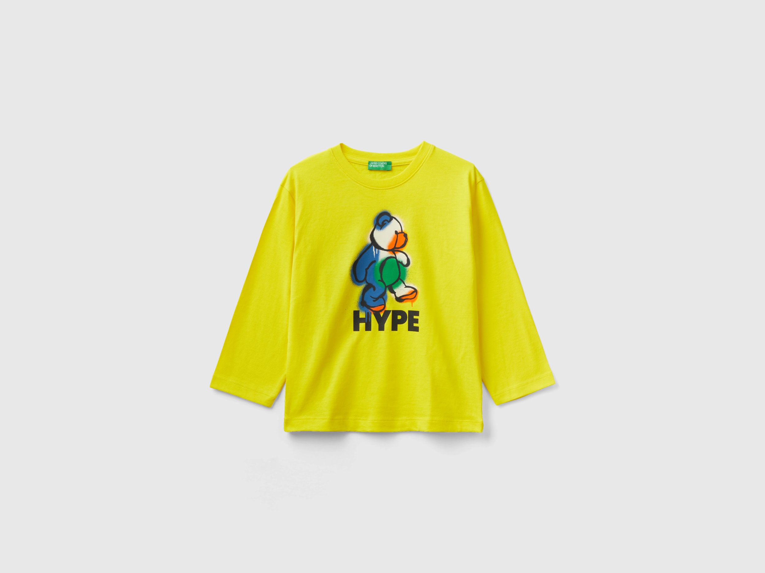 Benetton, Crew Neck T-shirt With Print, size 2-3, Yellow, Kids