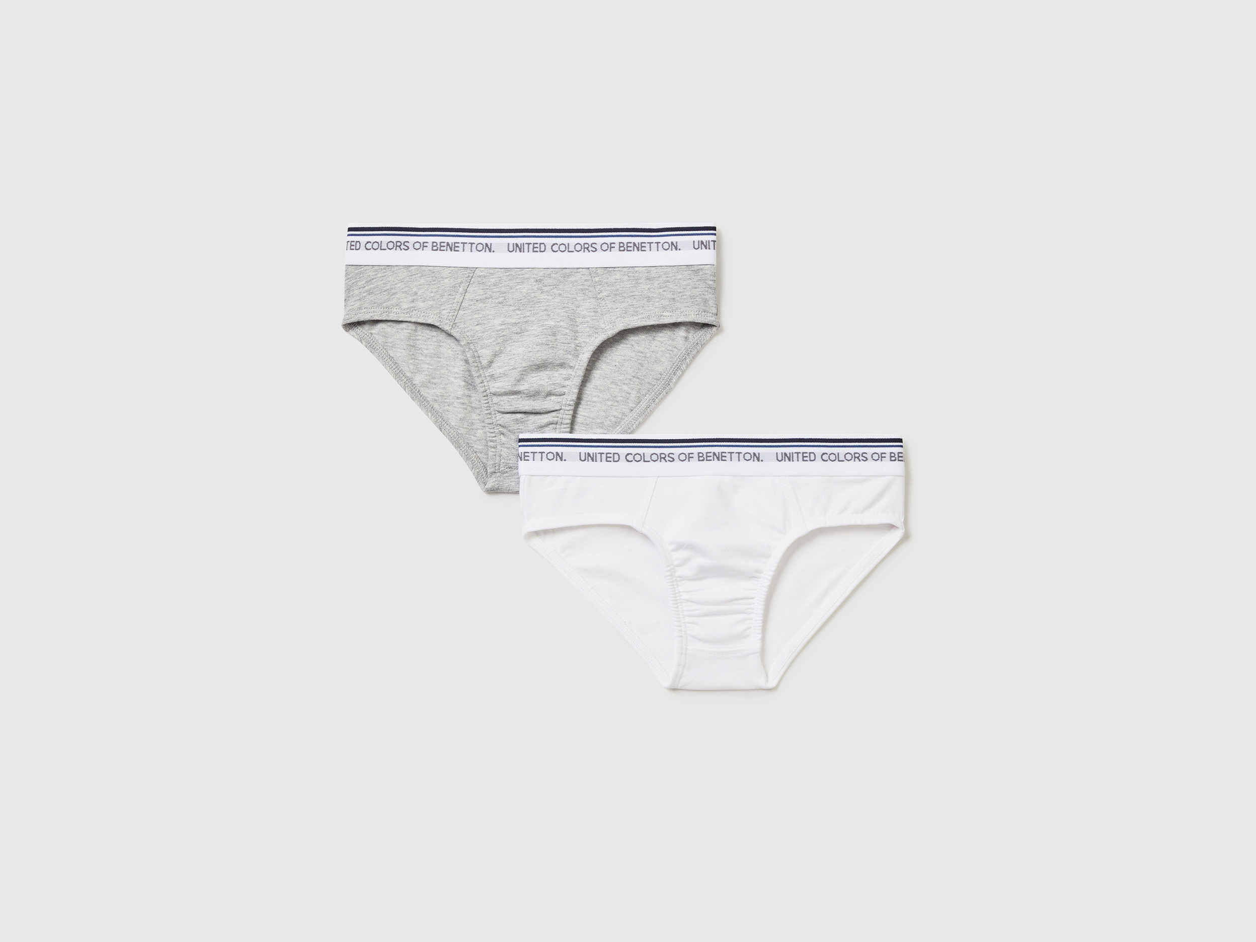 Benetton, Two Briefs With Logoed Elastic, size 18-24, Light Gray, Kids