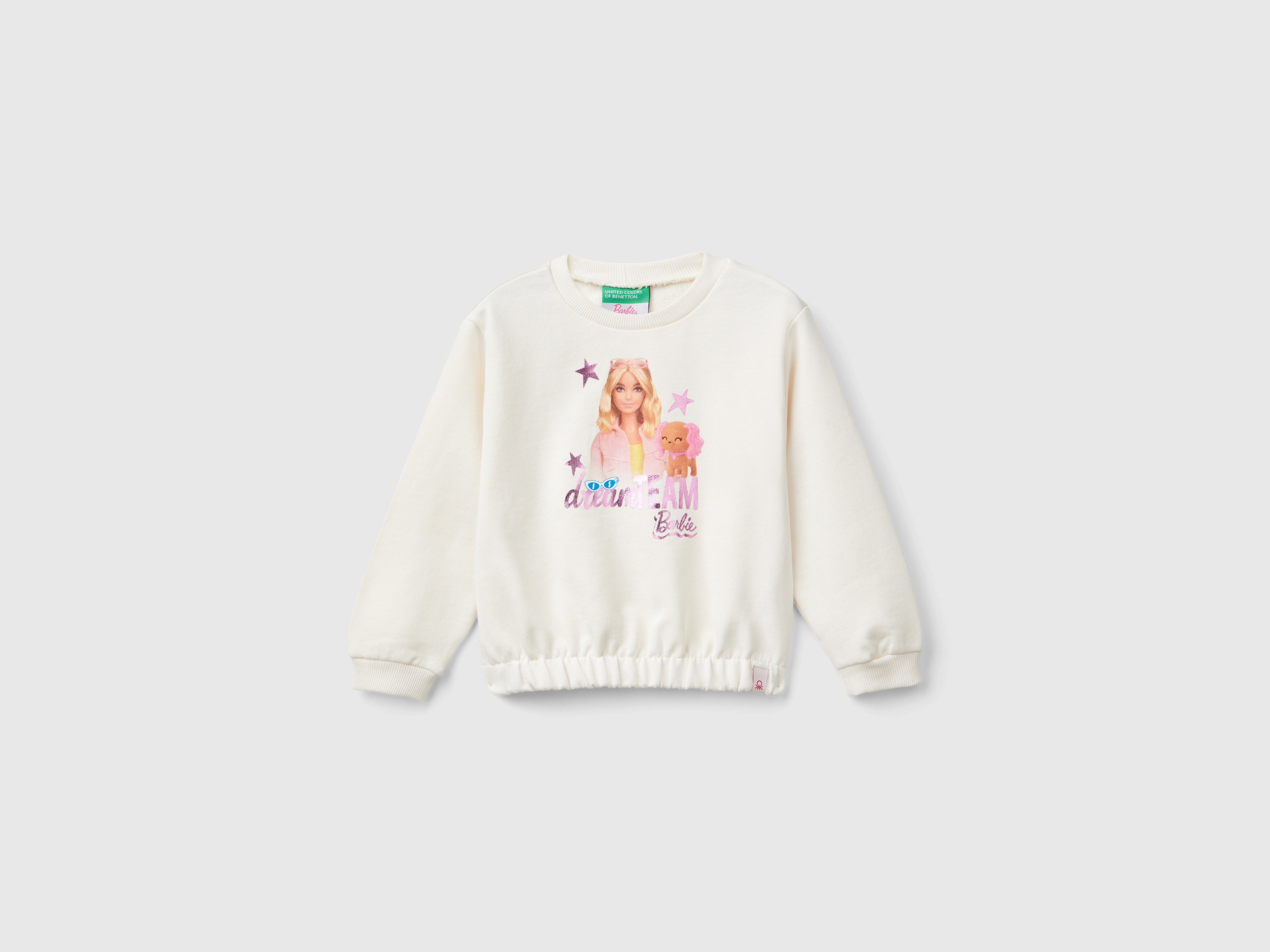 Benetton, Creme-weißer Barbie-sweater Mit Laminiertem Druck, size 98, Cremeweiss, female