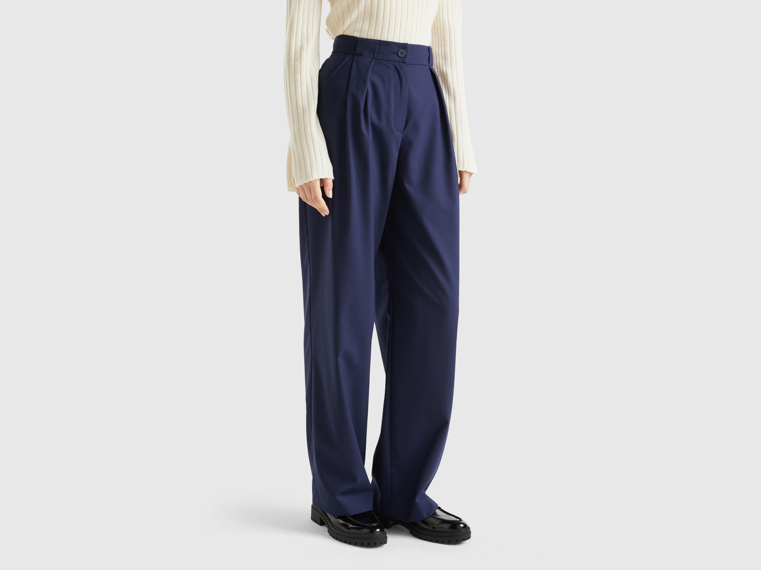 Benetton, High-waisted Trousers, size 14, Dark Blue, Women