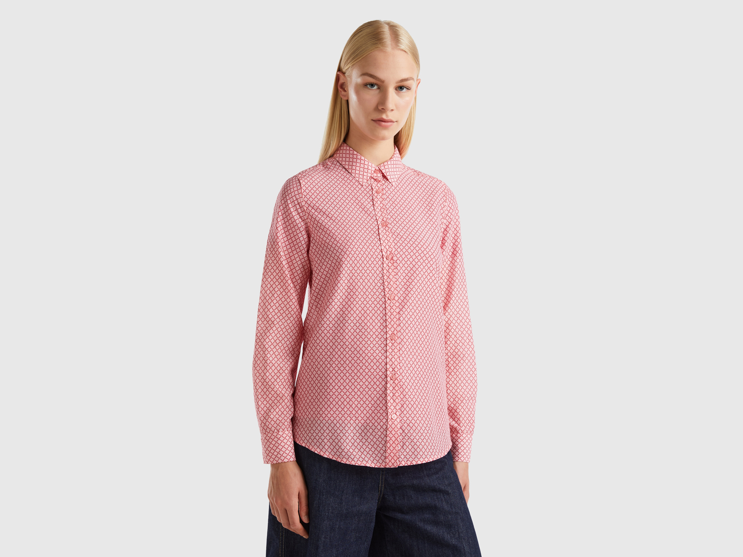 Benetton, Pink Diamond Pattern Shirt, size S, Pink, Women