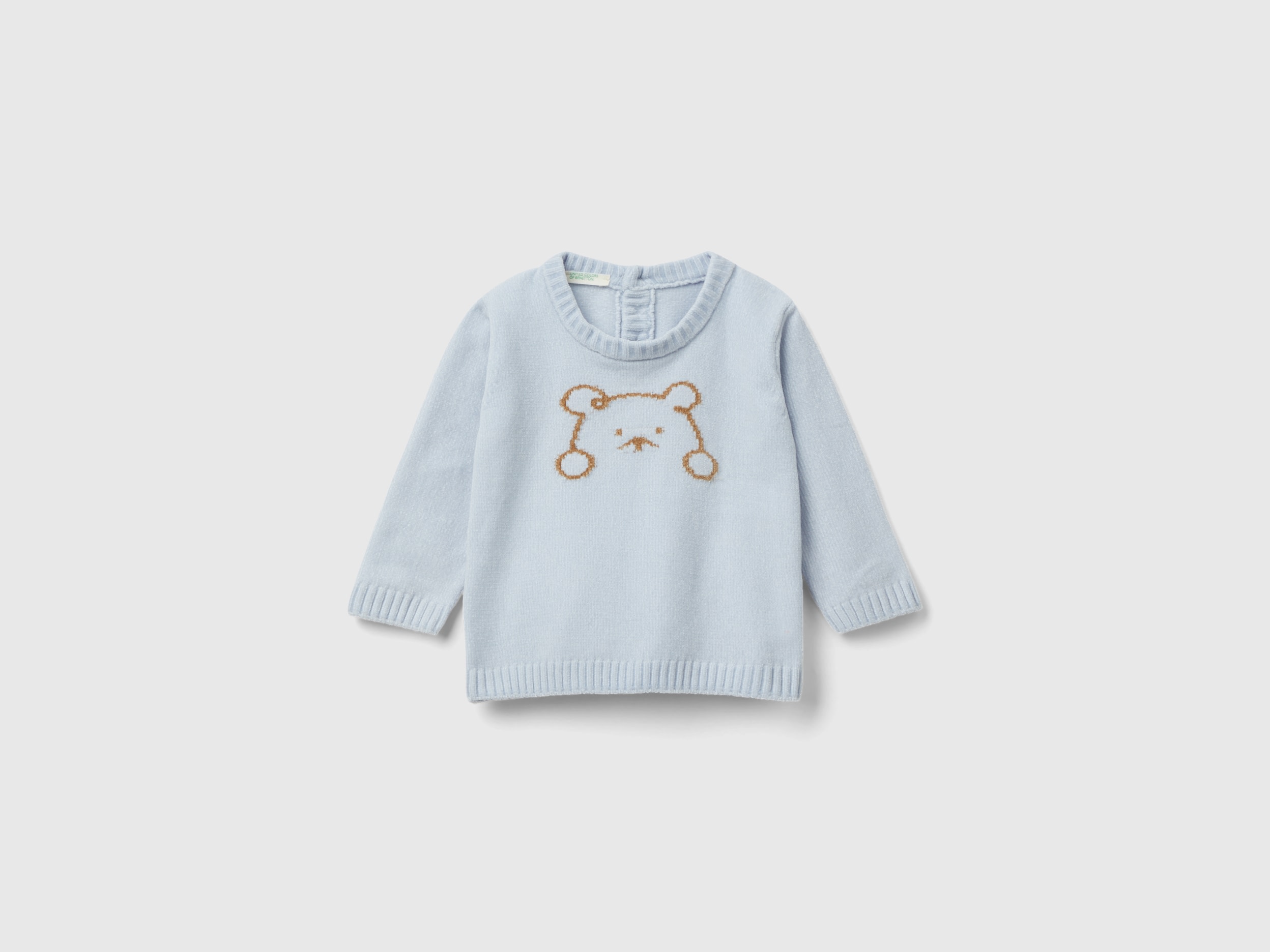 Benetton, Chenille Sweater With Inlay, size 6-9, Sky Blue, Kids