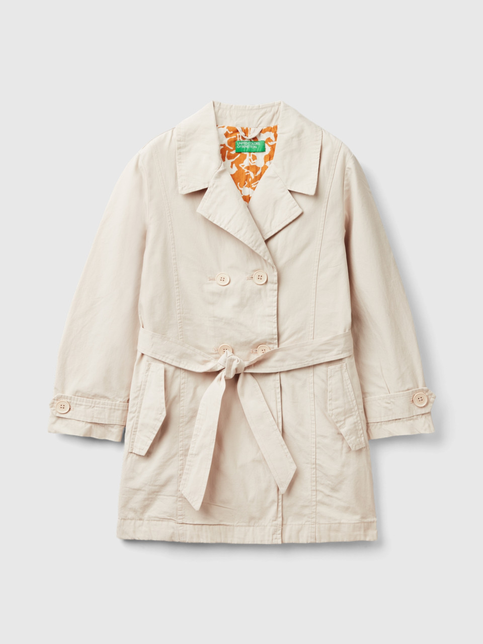 Benetton, Double-breasted Trench Coat, Beige, Kids