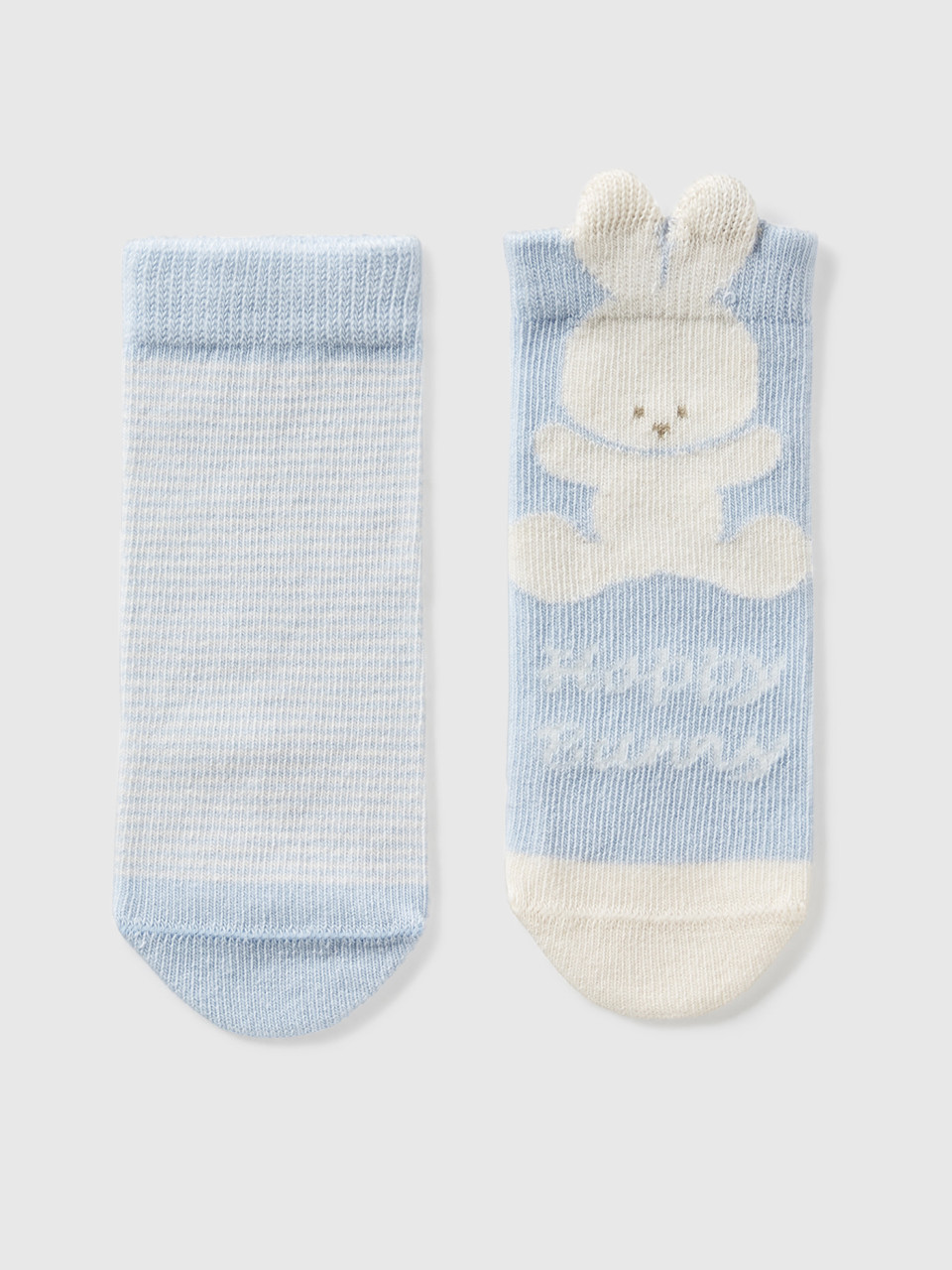 Benetton, Sock Set With Stripes And Bunny, Sky Blue, Kids