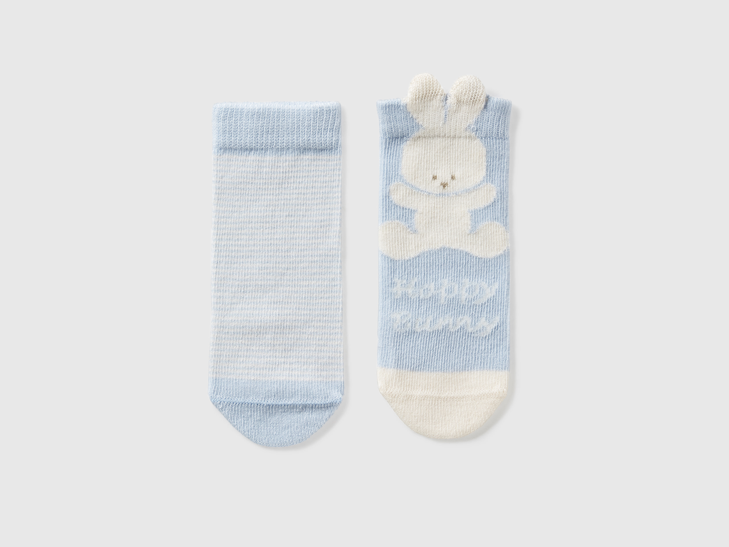 Benetton, Sock Set With Stripes And Bunny, size 0-6, Sky Blue, Kids