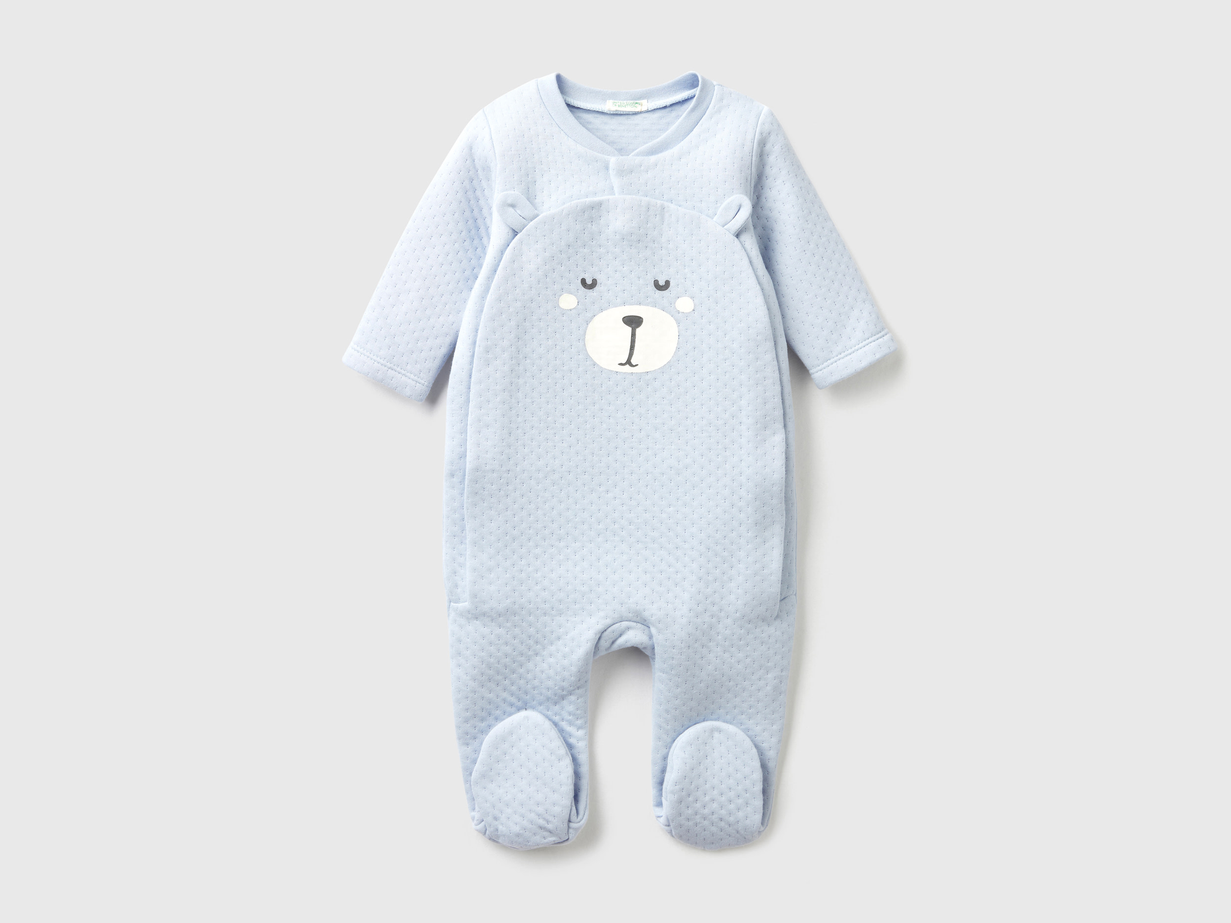 Benetton, Teddy Bear Onesie With Quilted Look, size 3-6, Sky Blue, Kids