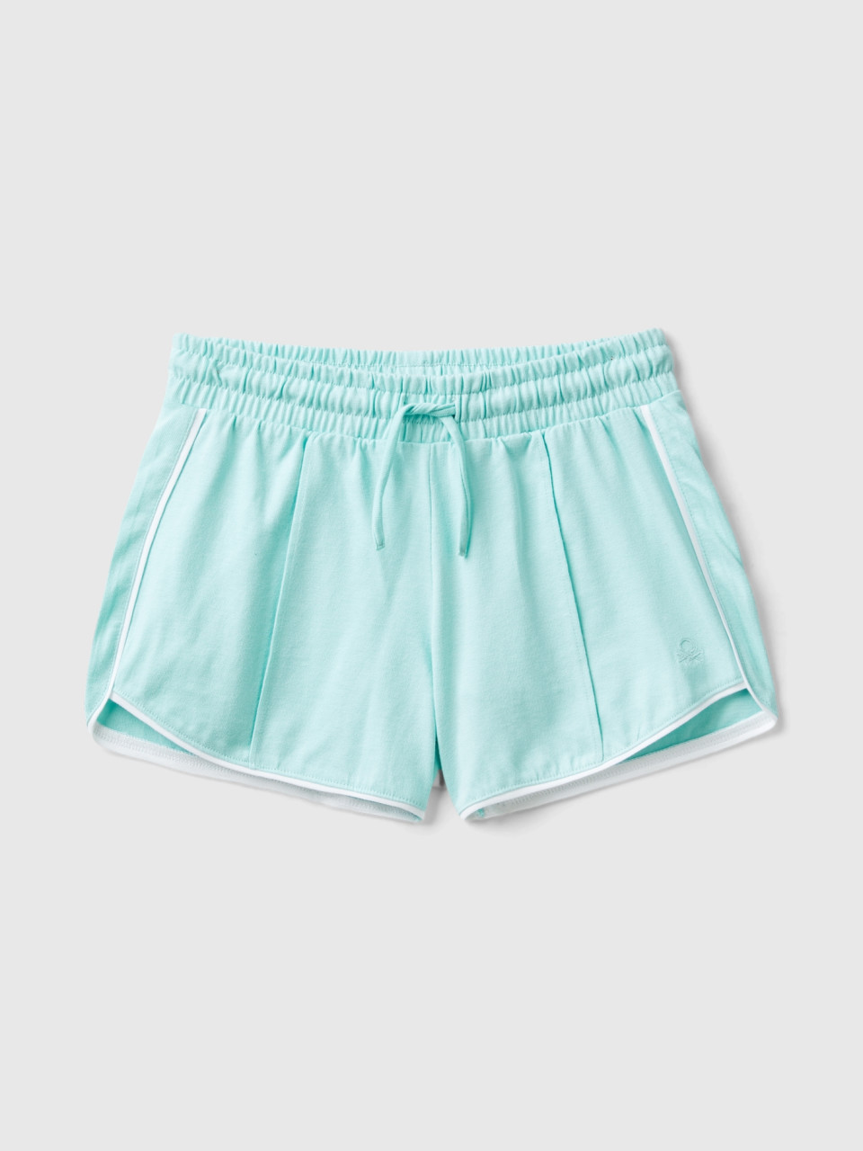 Benetton, 100% Cotton Shorts With Drawstring, Aqua, Kids