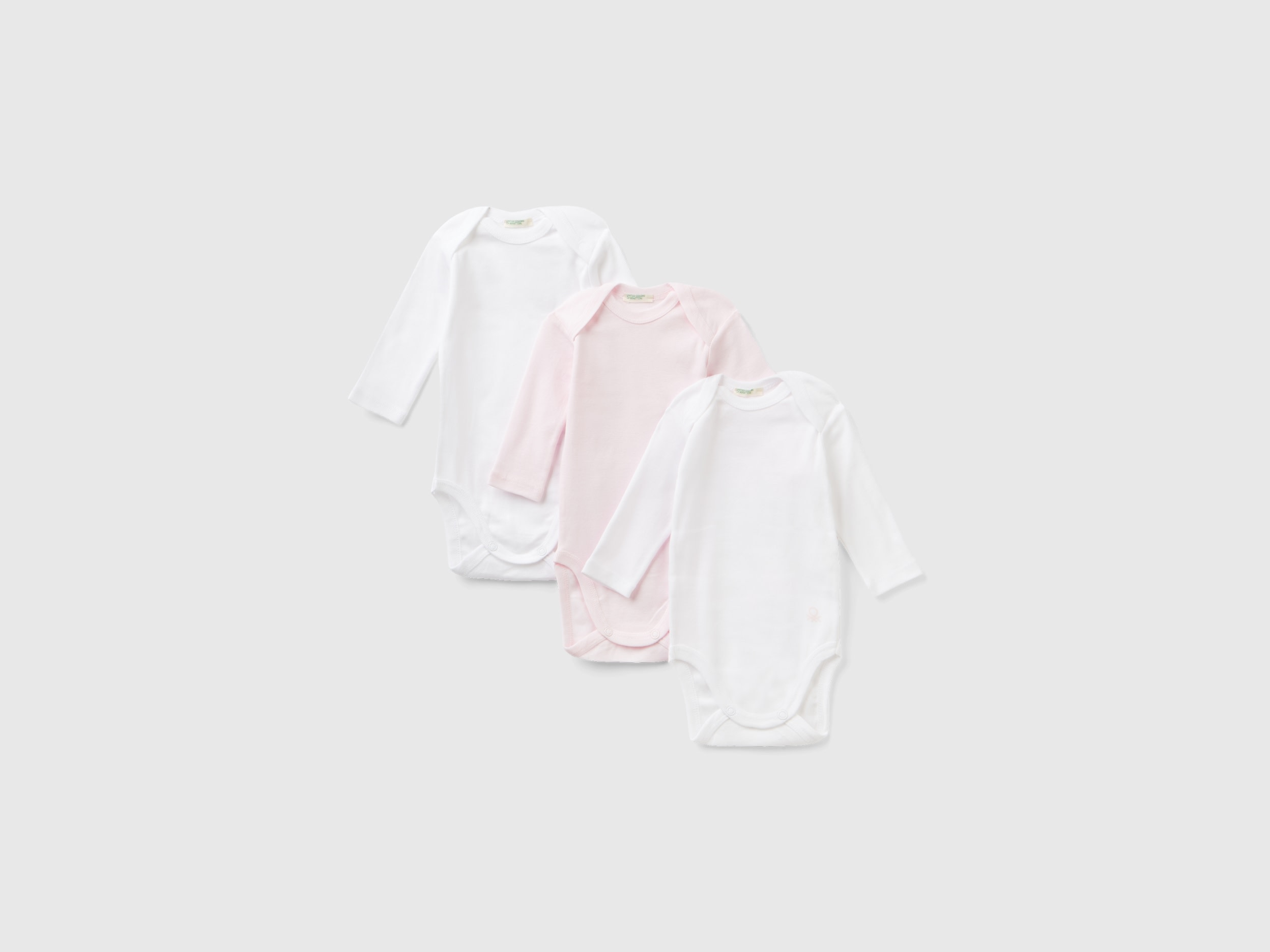 Benetton, Three Solid Color Bodysuits In Organic Cotton, size 18-24, Multi-color, Kids