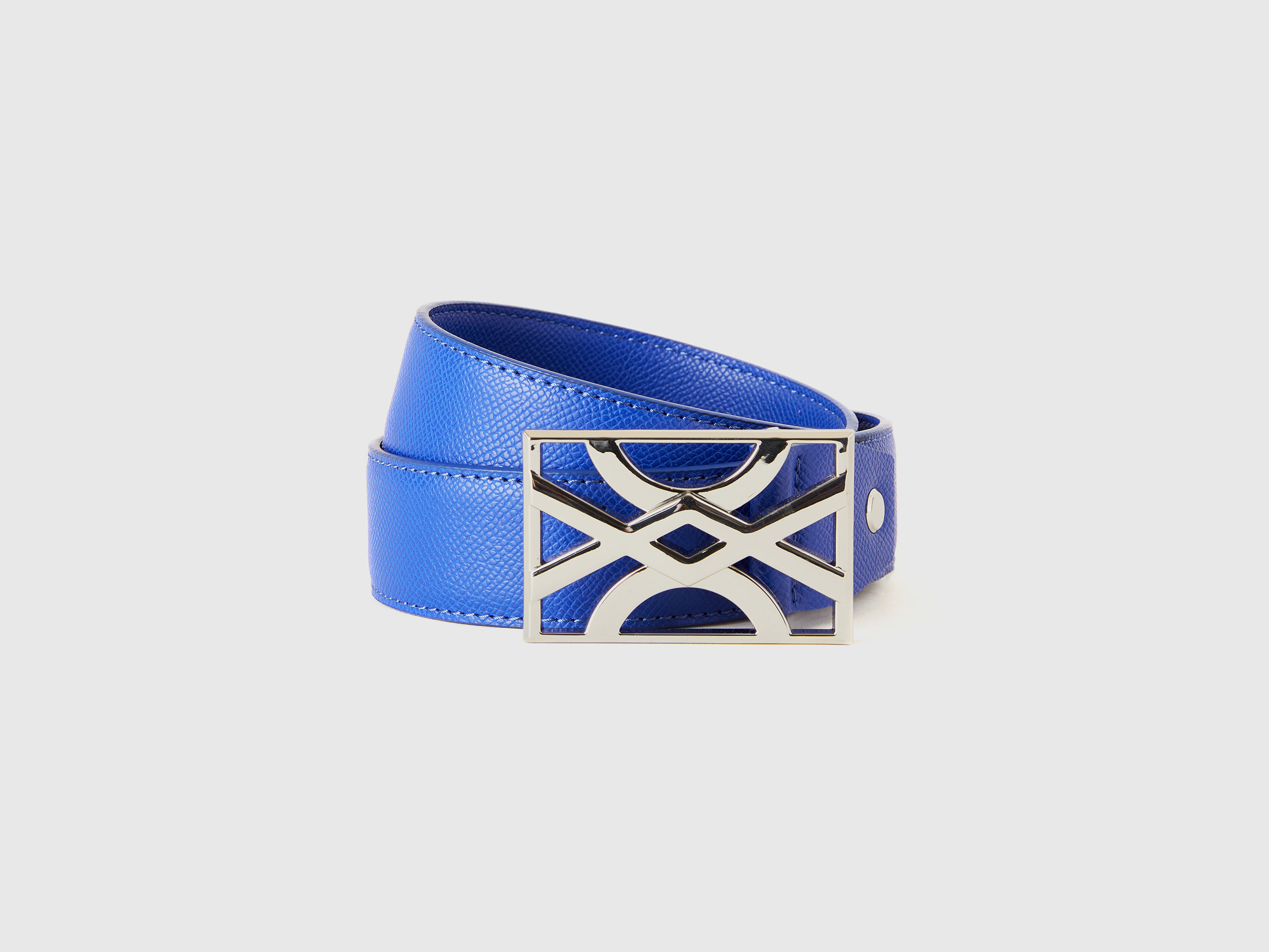 Benetton, Cintura Blu Con Fibbia Logata, Bluette, Donna