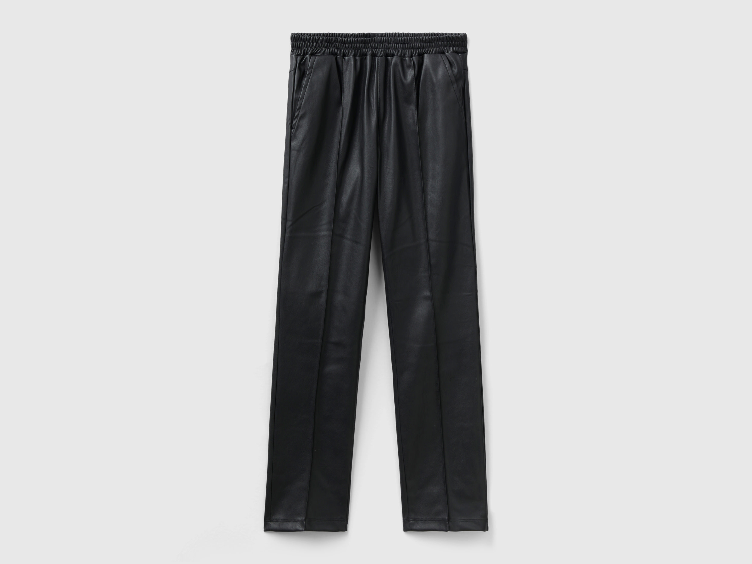 Benetton, Slim Fit Trousers In Imitation Leather Fabric, size 2XL, Black, Kids