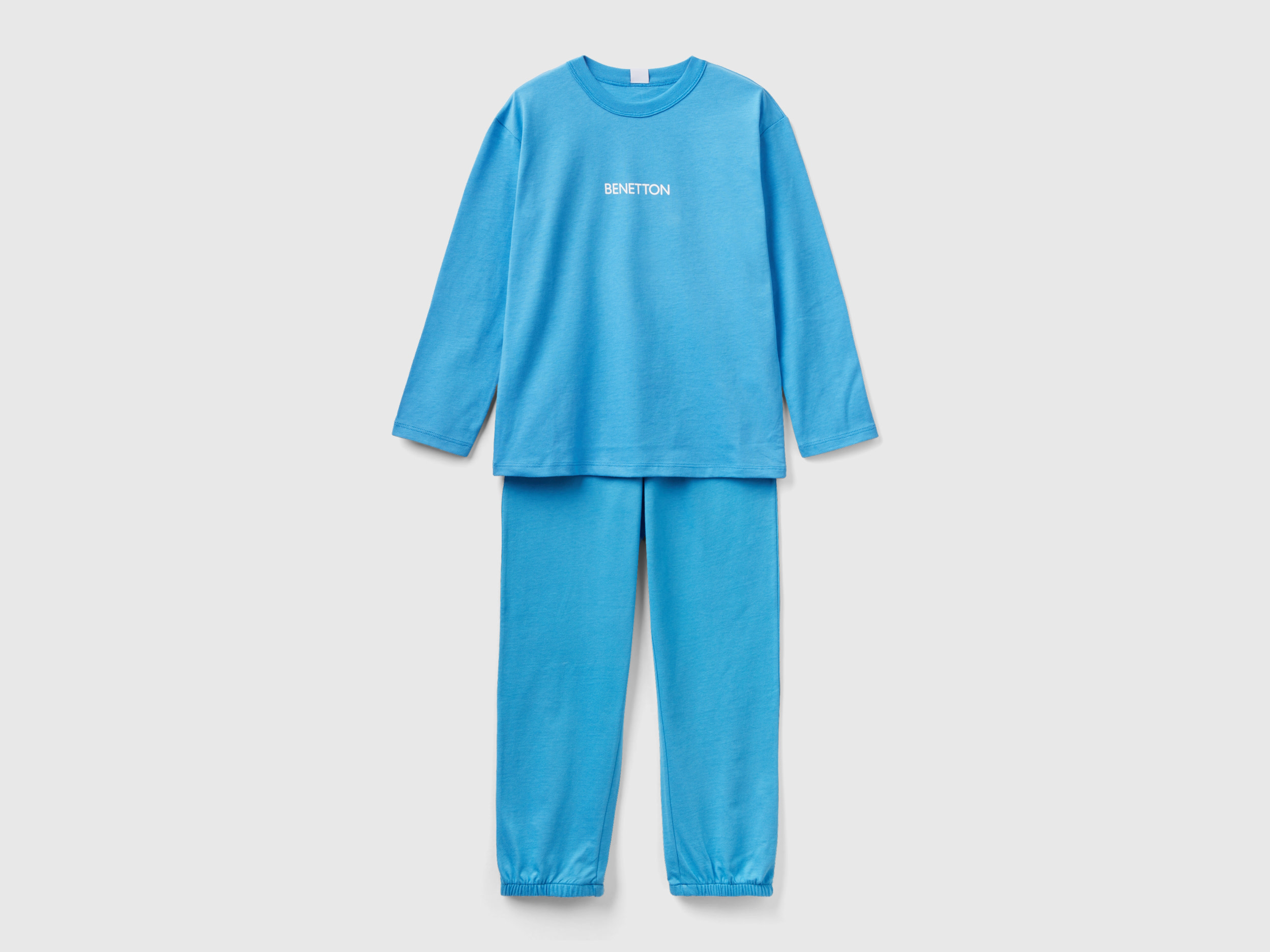 Benetton, Pyjamas In 100% Cotton With Logo, size L, Bright Blue, Kids
