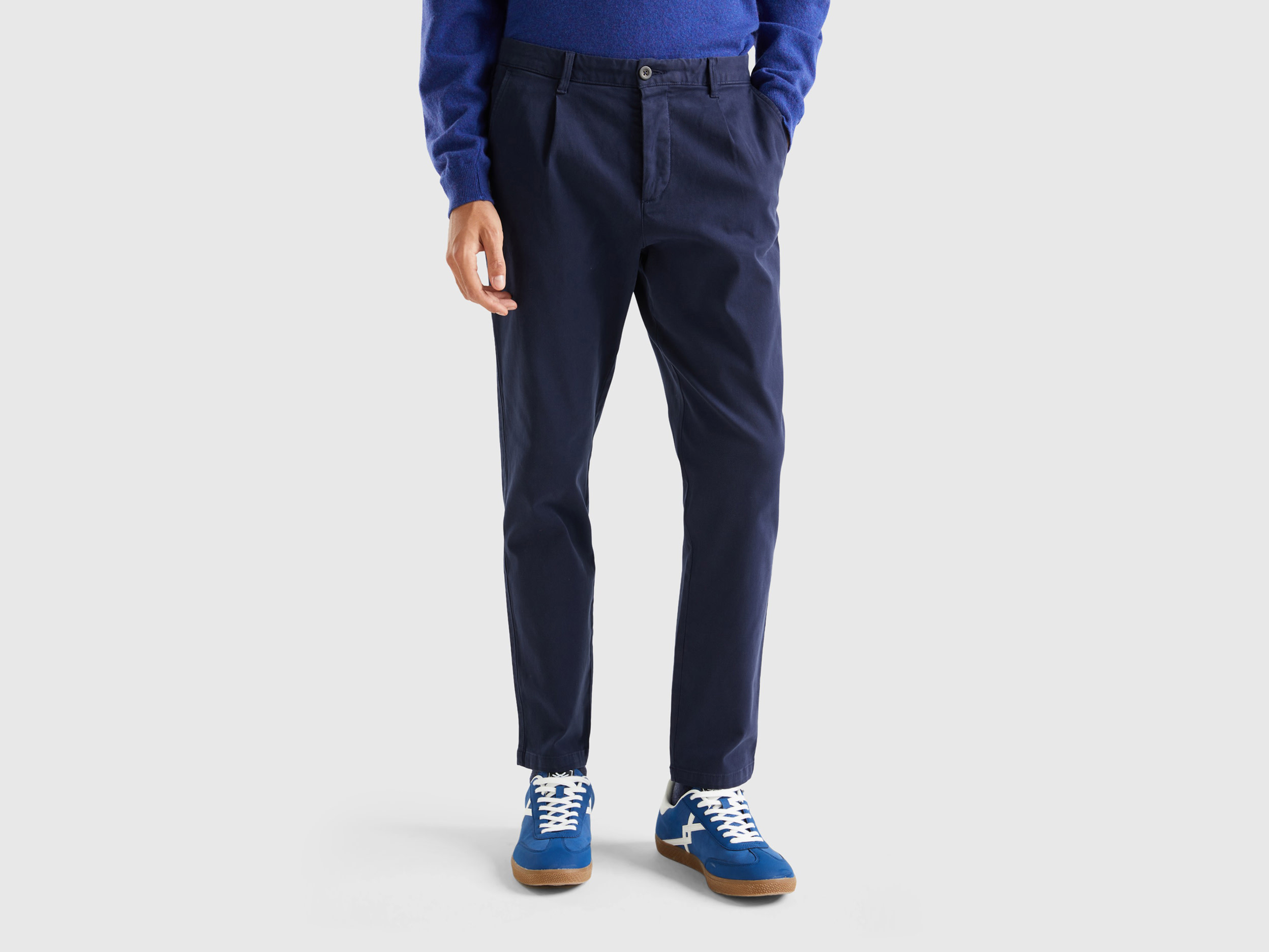 Benetton, Stretch Cotton Chino Trousers, size 40, Dark Blue, Men