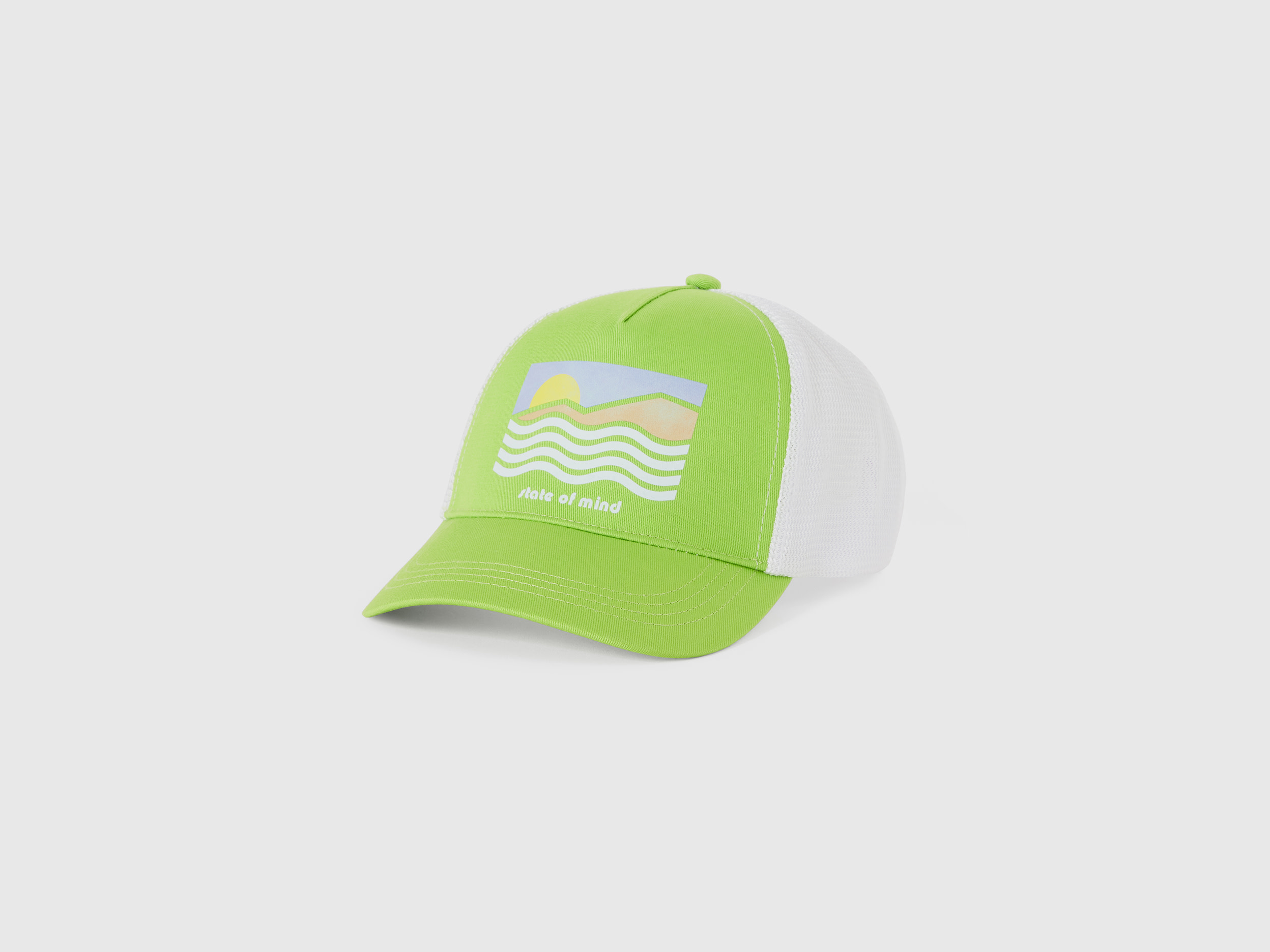 Benetton, Cappello Baseball In Cotone E Rete, Lime, Bambini