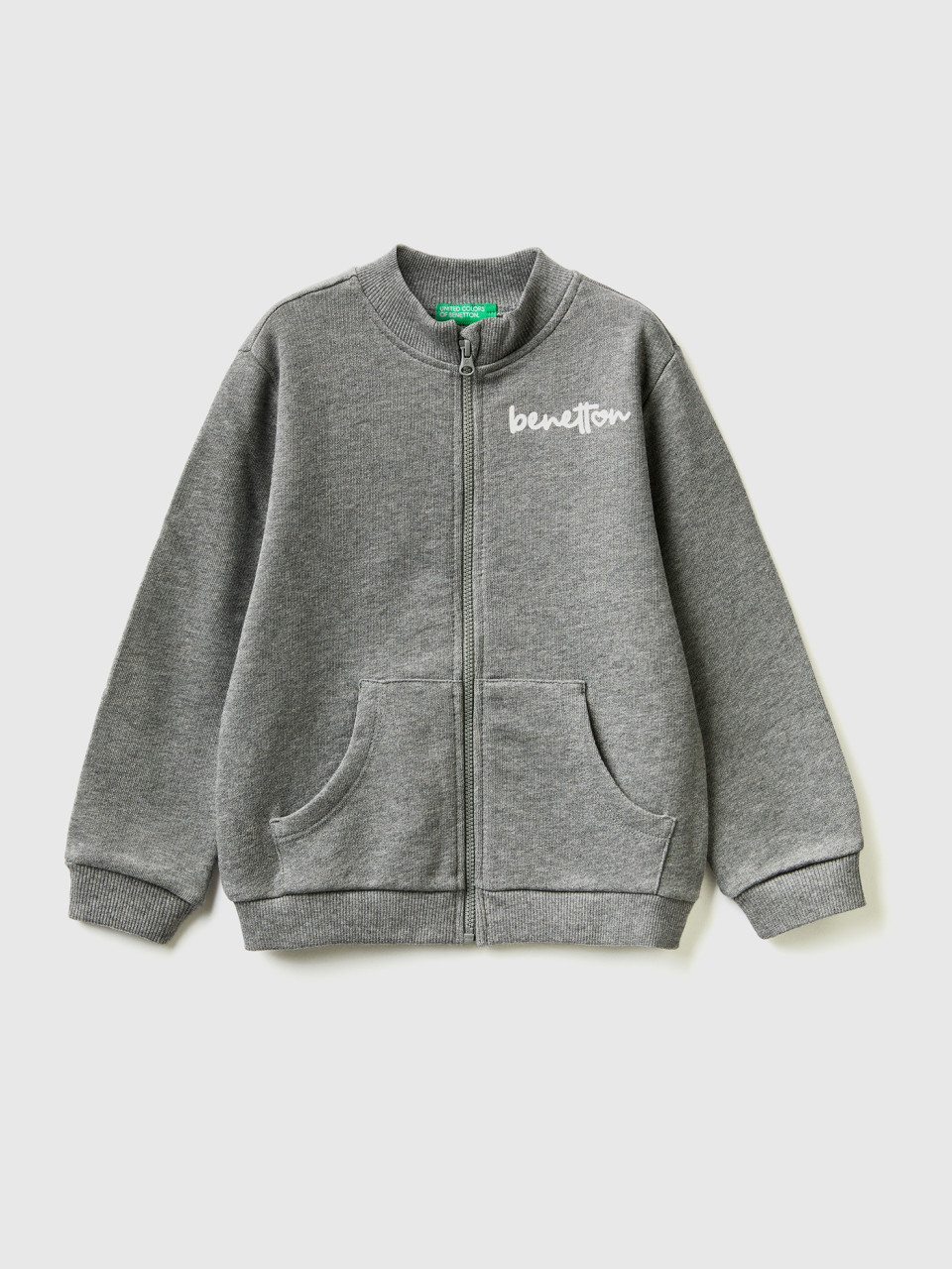 Benetton, Sweatshirt With Zip In Organic Cotton, Dark Gray, Kids