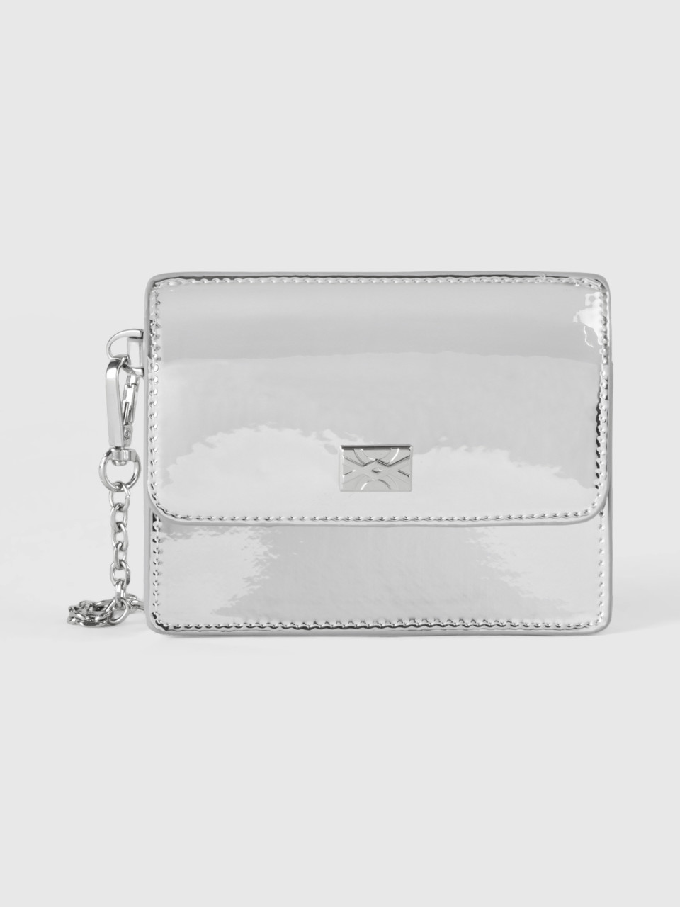 Benetton, Shiny Silver Wallet And Card Holder, Silver, Women