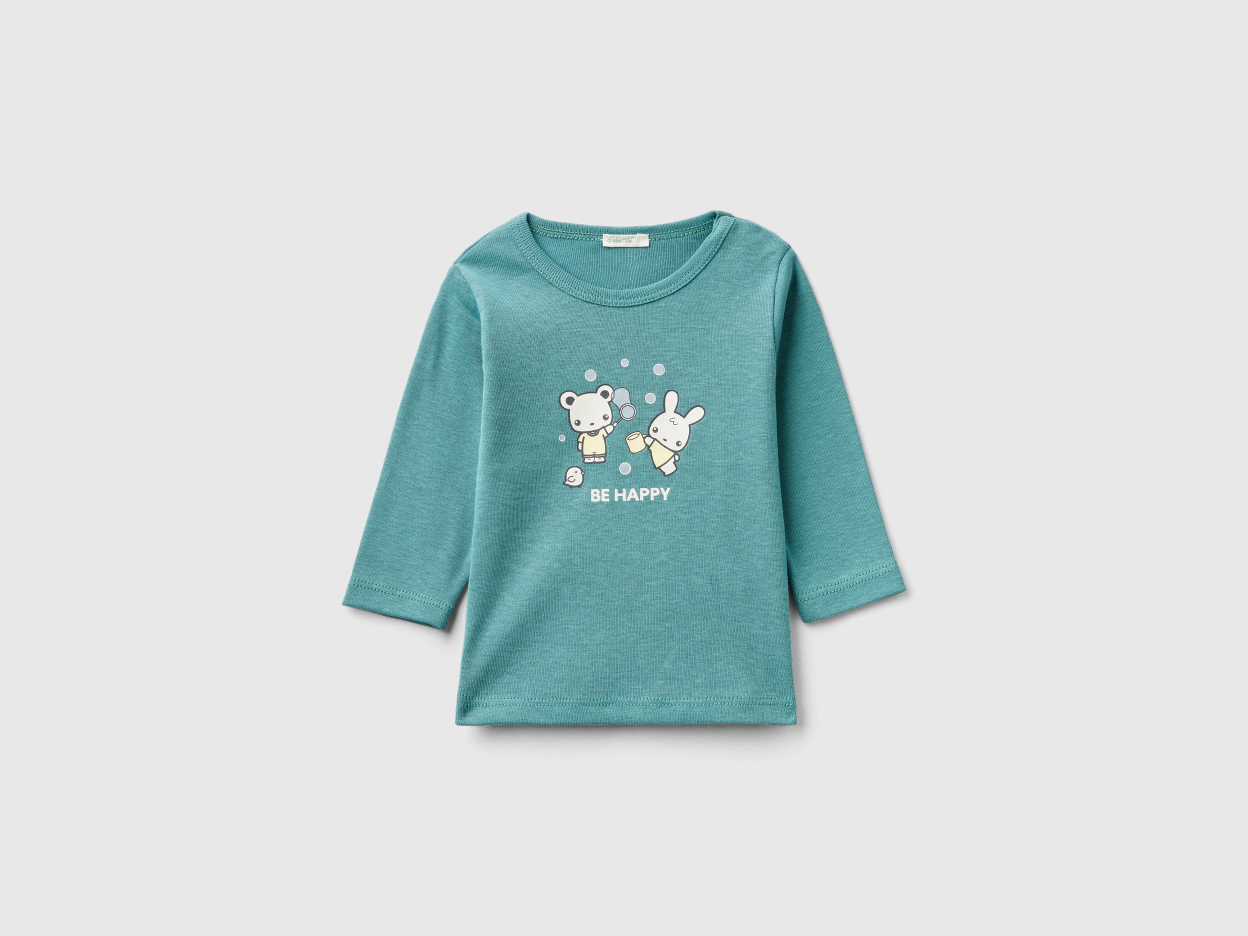 Benetton, Long Sleeve 100% Organic Cotton T-shirt, size 3-6, Green, Kids