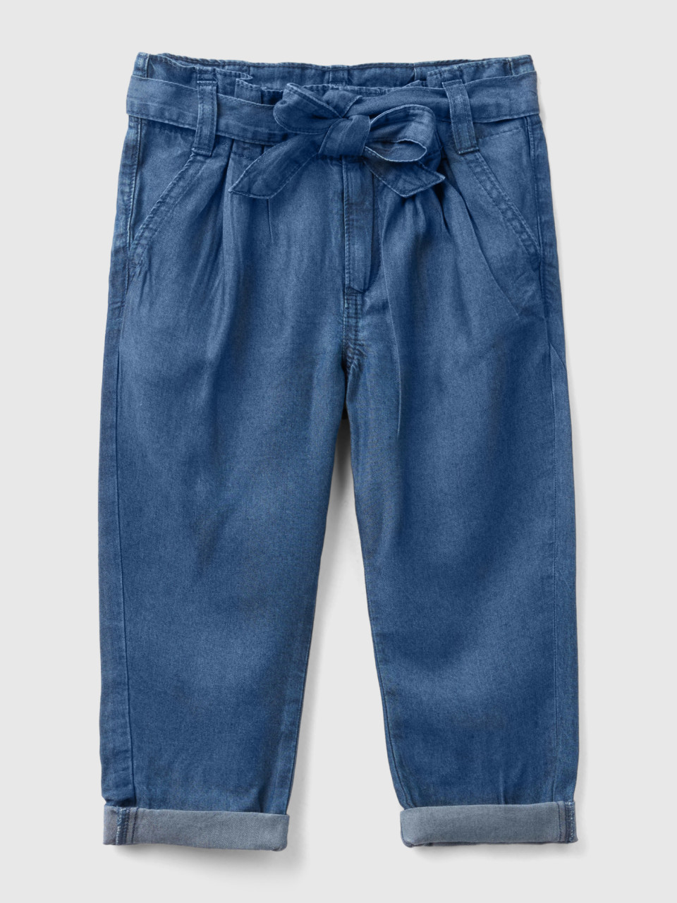 Benetton, Paperbag Trousers With Belt, Blue, Kids
