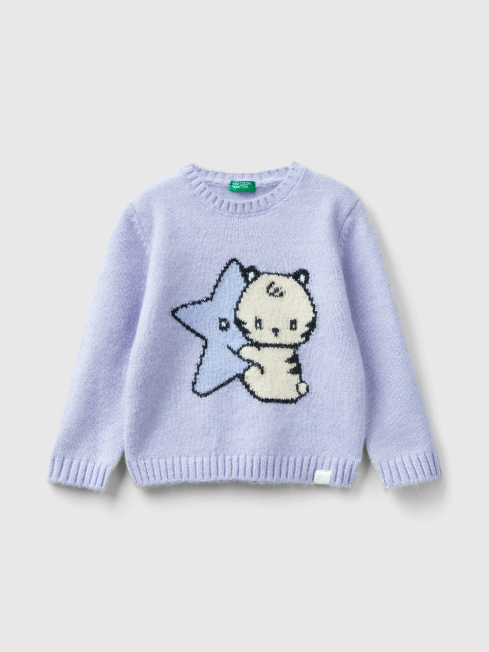 Benetton, Sweater In Wool Blend With Inlay, Lilac, Kids