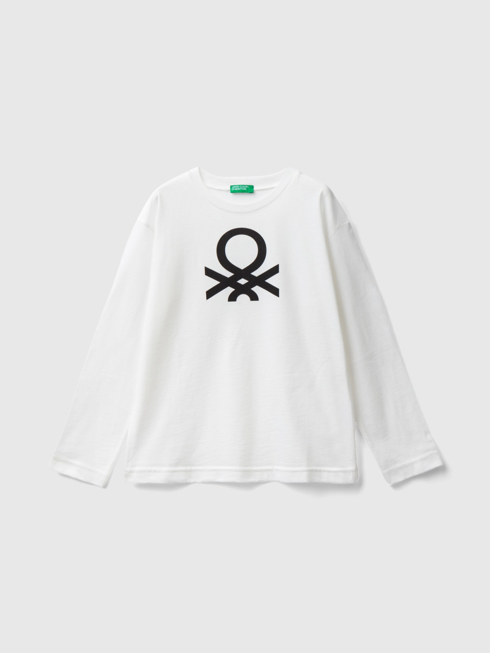 Benetton, Long Sleeve T-shirt With Logo, Creamy White, Kids