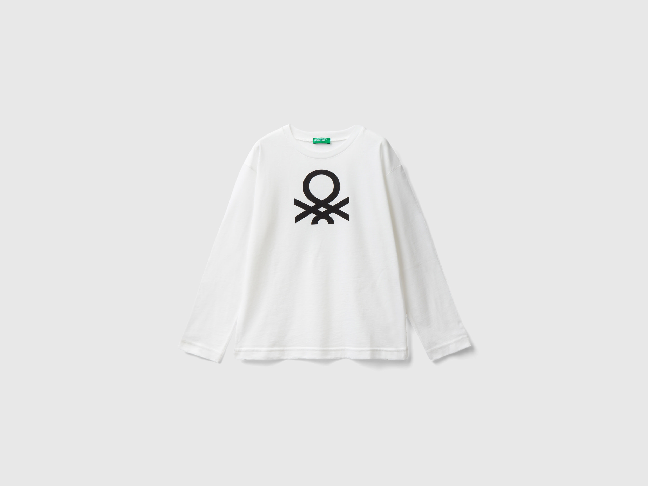 Benetton, Long Sleeve T-shirt With Logo, size M, Creamy White, Kids