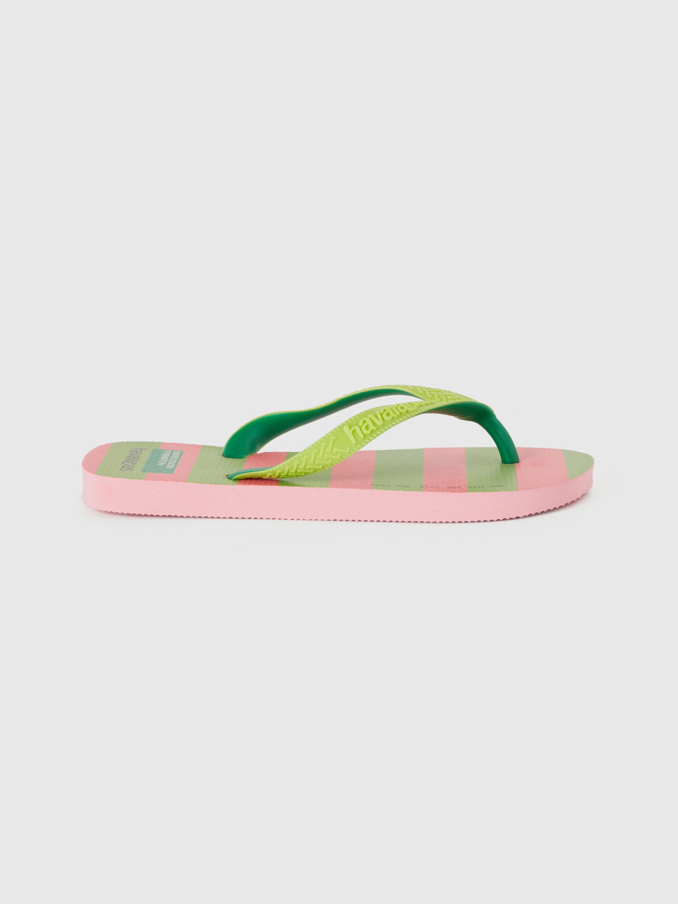 Benetton, Havaianas Flip Flops With Pink And Light Green Stripes, Multi-color, Kids