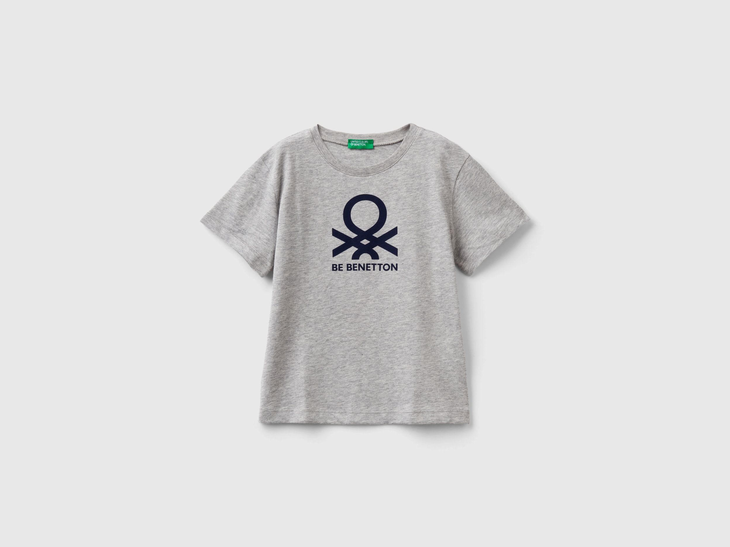 Benetton, 100% Cotton T-shirt With Logo, size 3-4, Light Gray, Kids