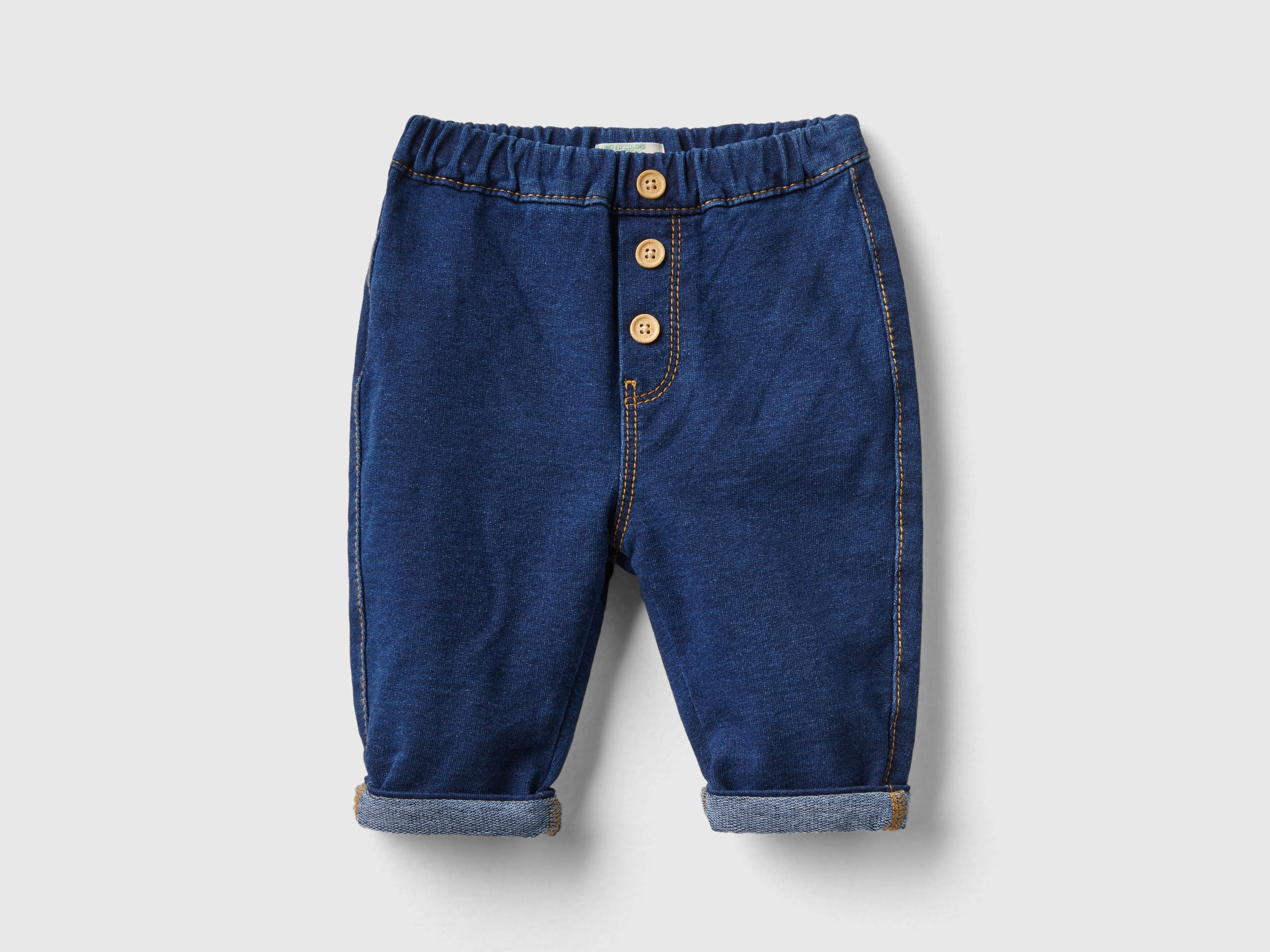 Benetton, Denim Look Baggy Fit Trousers, size 3-6, Dark Blue, Kids