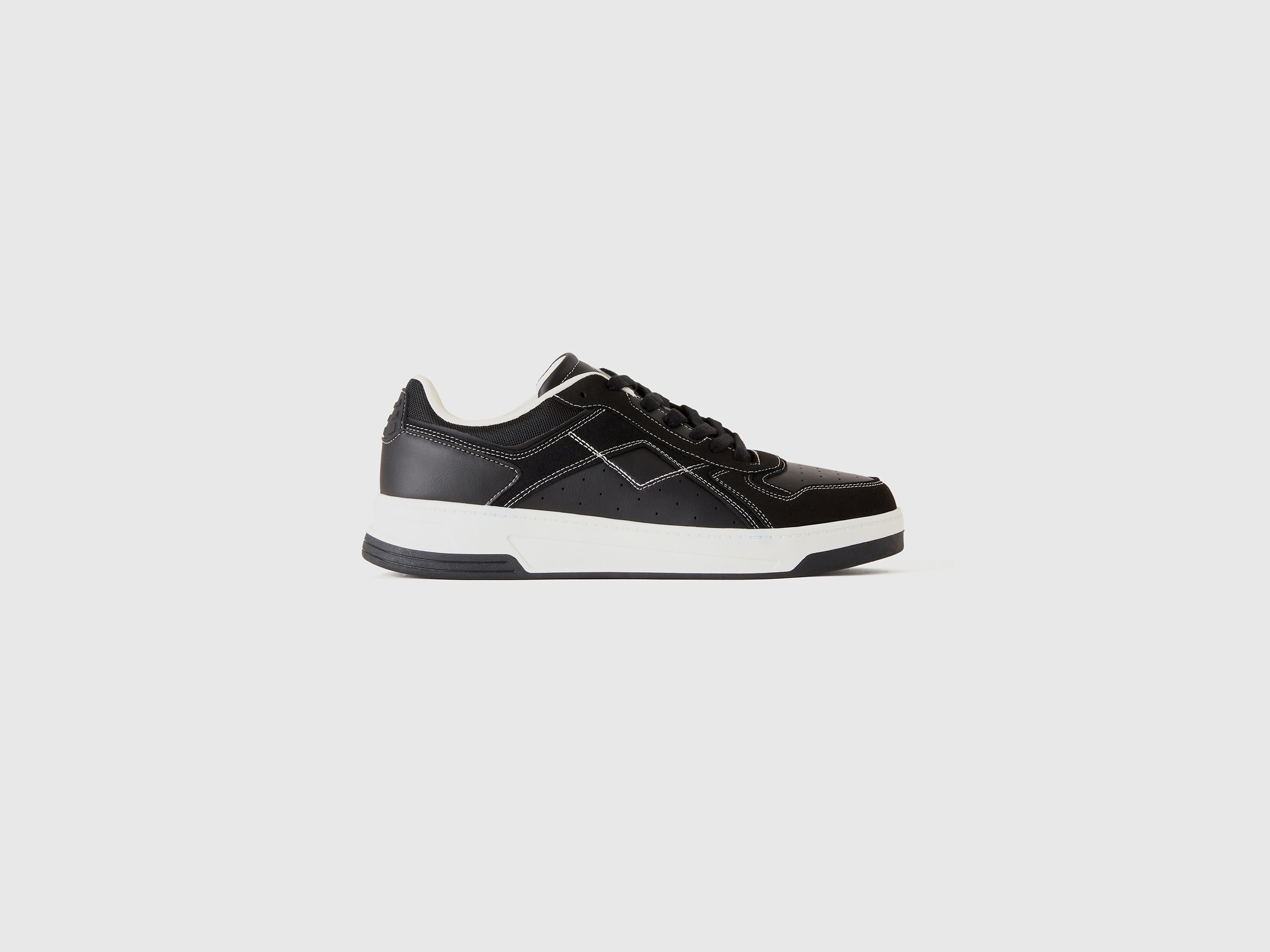 Benetton, Sneakers Basse Effetto Scamosciato, Nero, Uomo