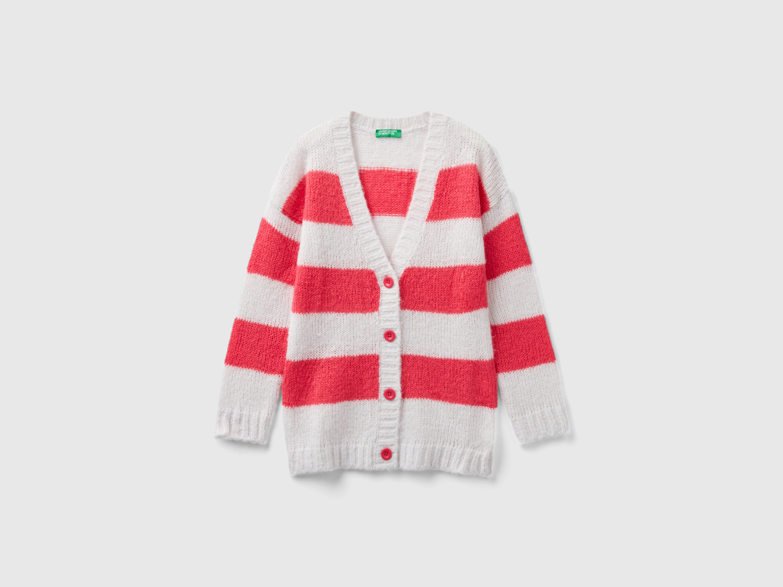 Benetton, Two-tone Striped Cardigan, size XL, Fuchsia, Kids