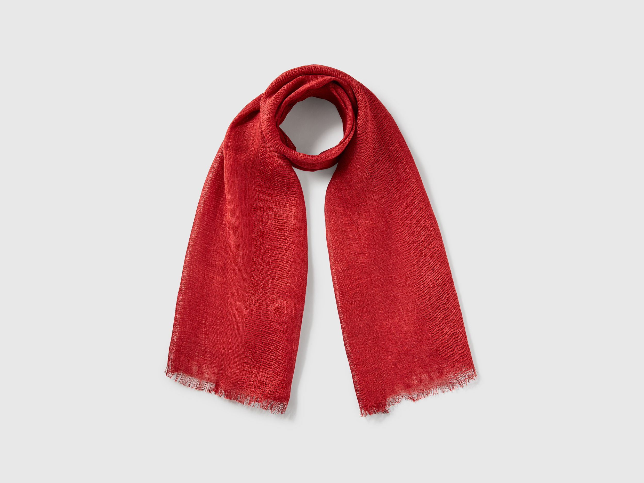 Benetton, Lightweight Scarf In Pure Linen, size OS, Brick Red, Women