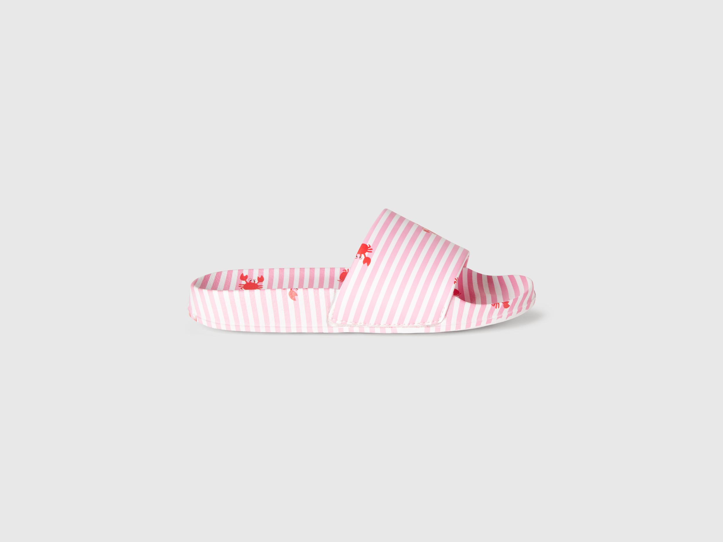 Benetton, Pink Striped Slippers With Crabs, size 7,5Y, Pink, Kids
