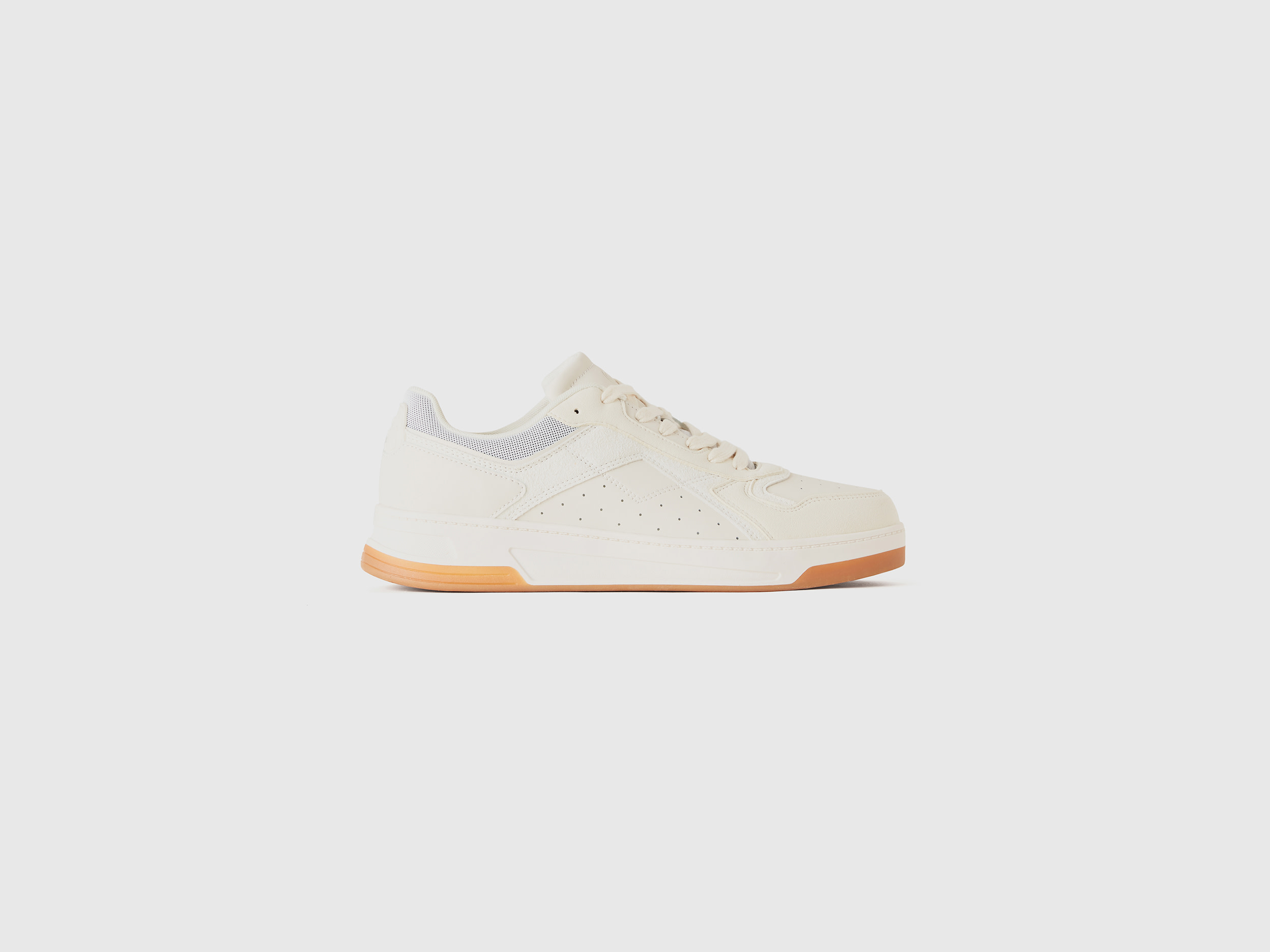 Benetton, Sneakers Basse Effetto Scamosciato, Bianco Panna, Uomo