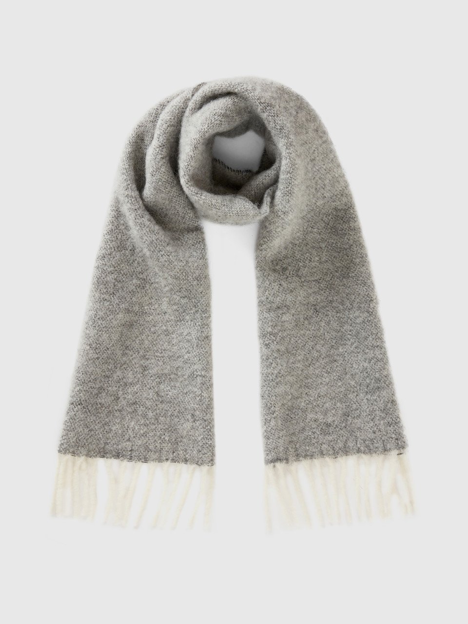 Benetton, Scarf In Recycled Fabric And Wool Blend, Gray, Women
