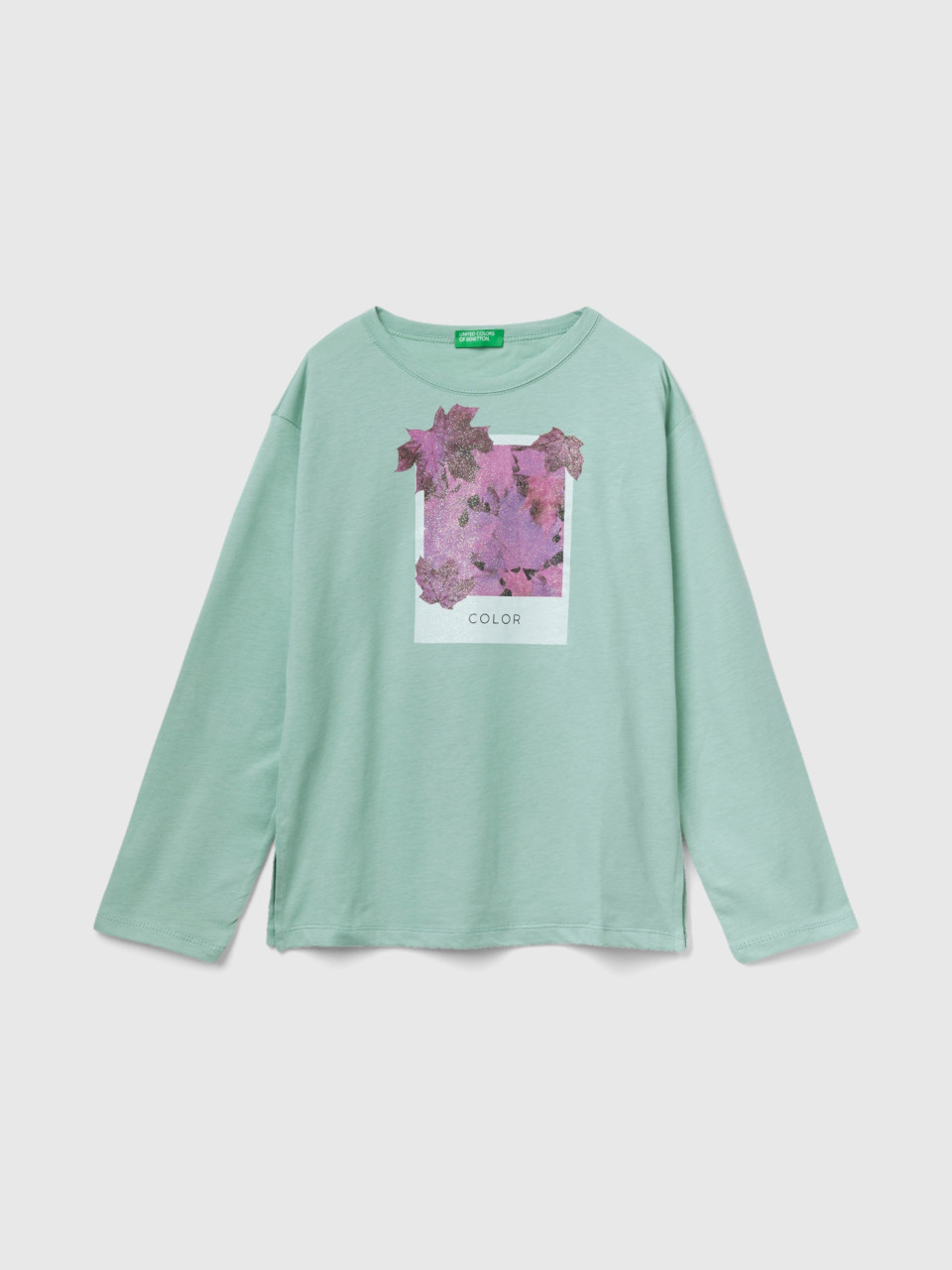 Benetton, T-shirt With Photographic Print, Aqua, Kids