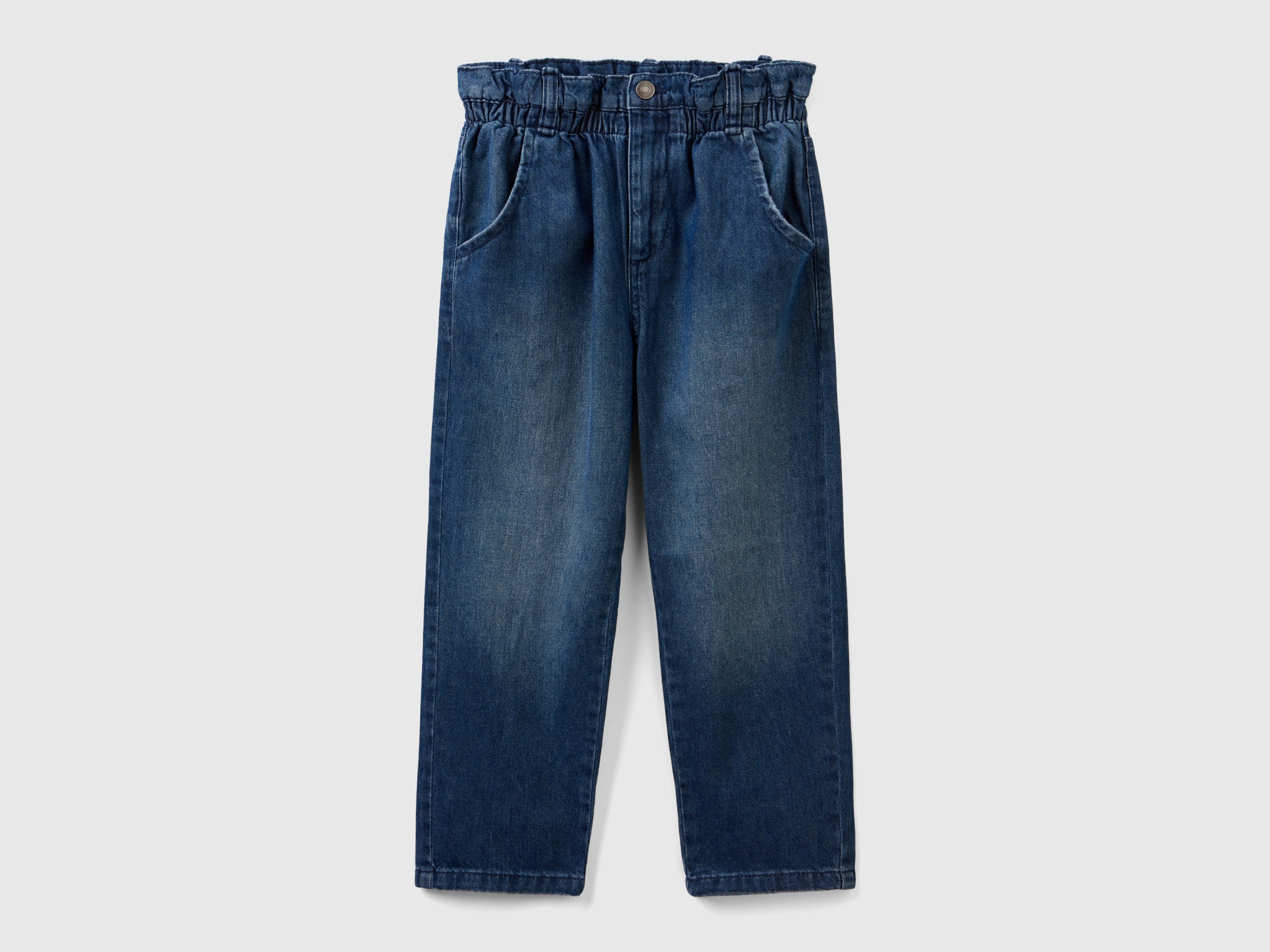 Benetton, Paperbag Jeans In 100% Cotton, size M, Dark Blue, Kids