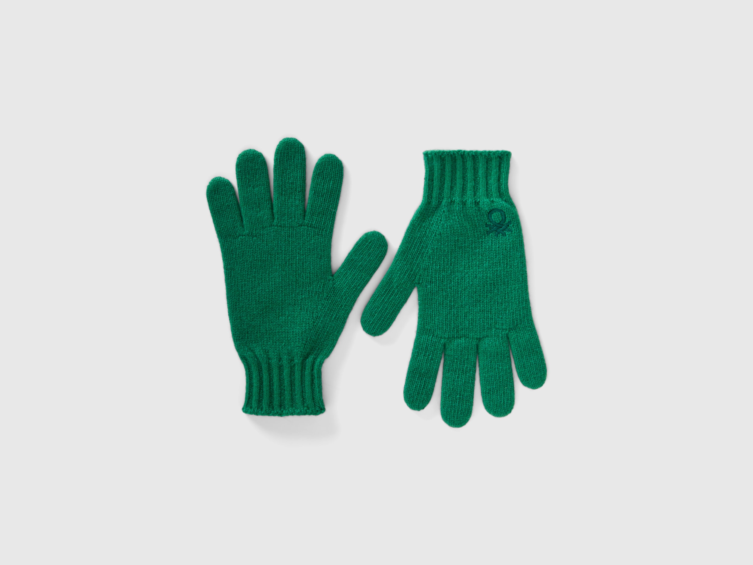 benetton, gants en laine stretch mélangée, taille xl-3xl, vert, enfants