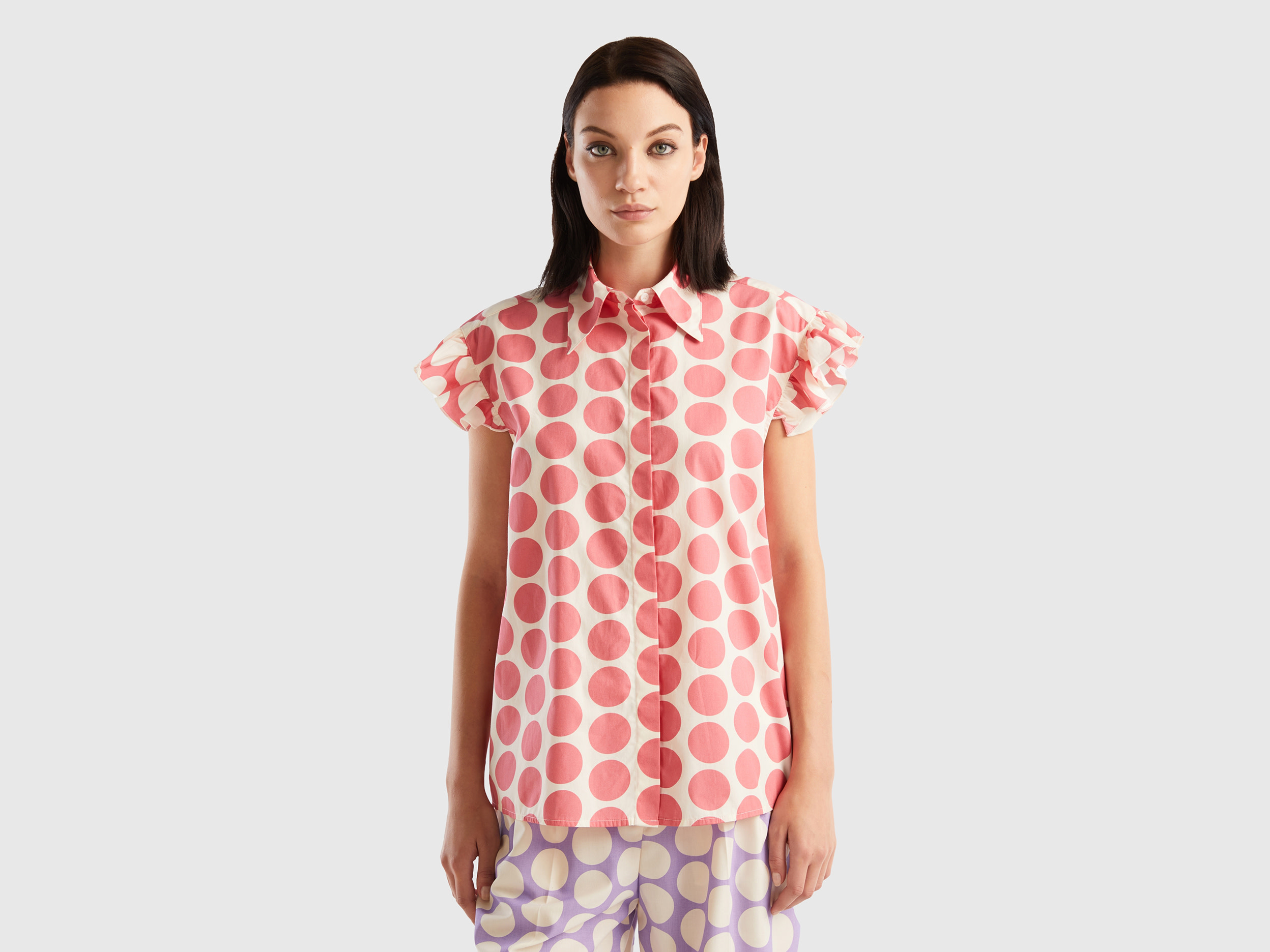 Benetton, Sleeveless Polka Dot Shirt, size XS, Multi-color, Women