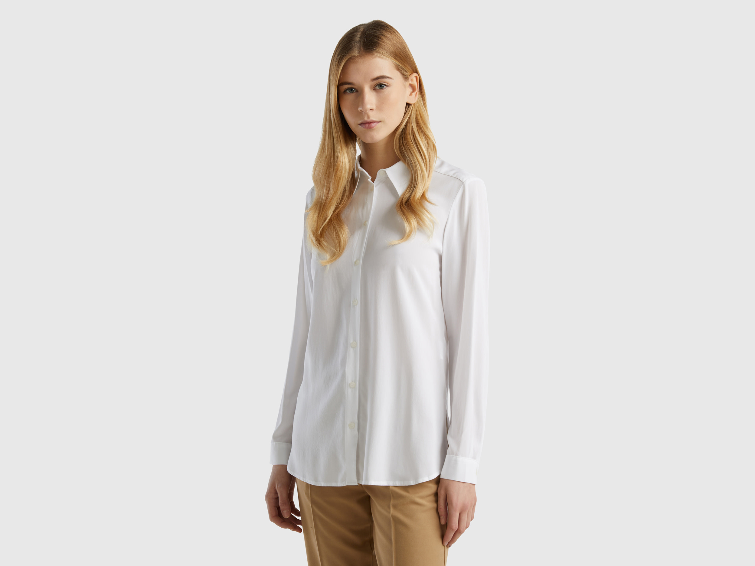 Benetton, Regular Fit Shirt In Sustainable Viscose, size XL, White, Women