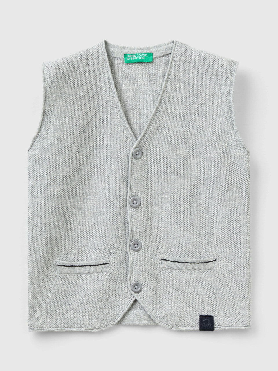 Benetton, Vest In Cotton And Wool Blend, Light Gray, Kids