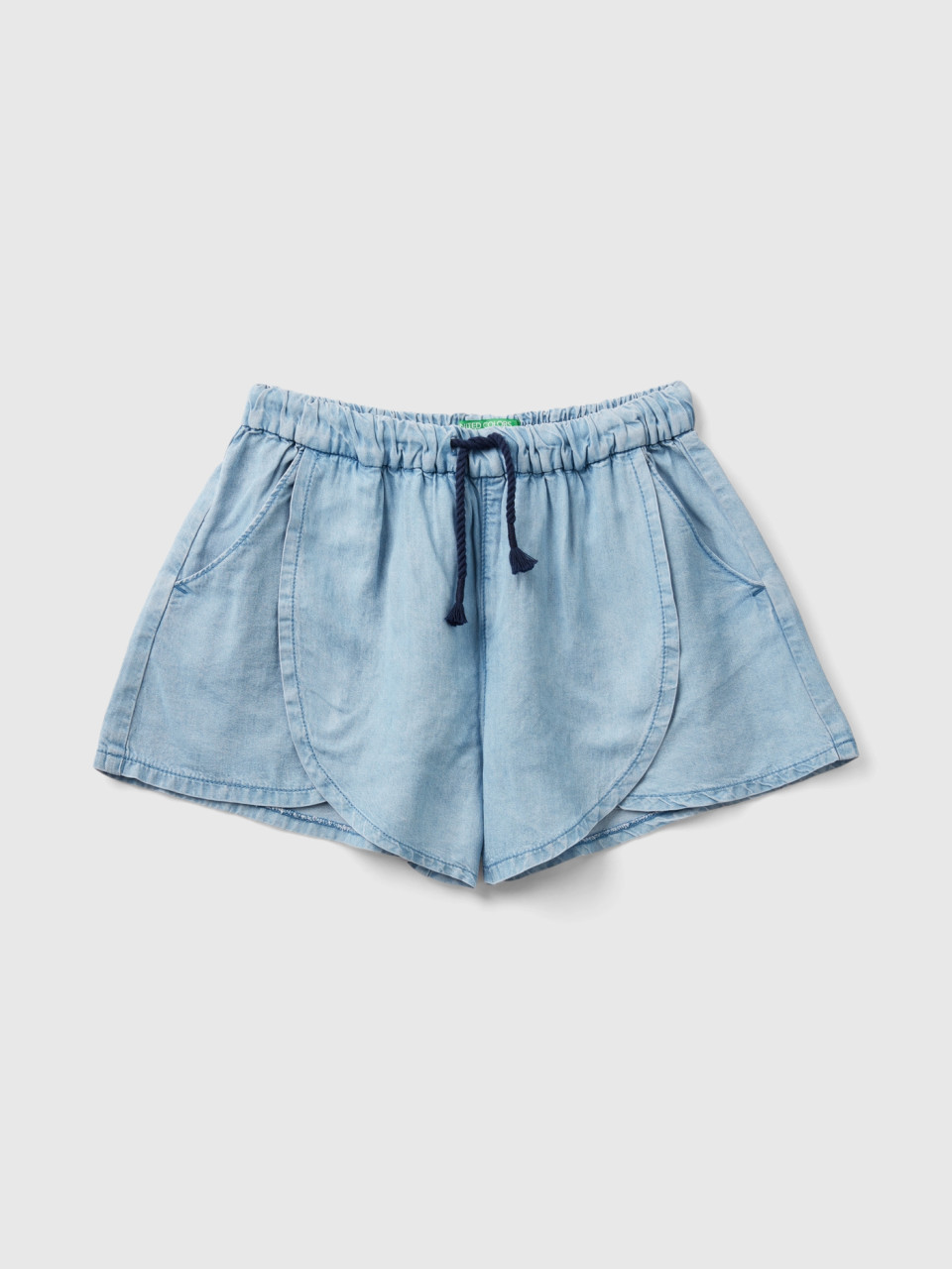 Benetton, Short Trousers In Sustainable Viscose, Light Blue, Kids
