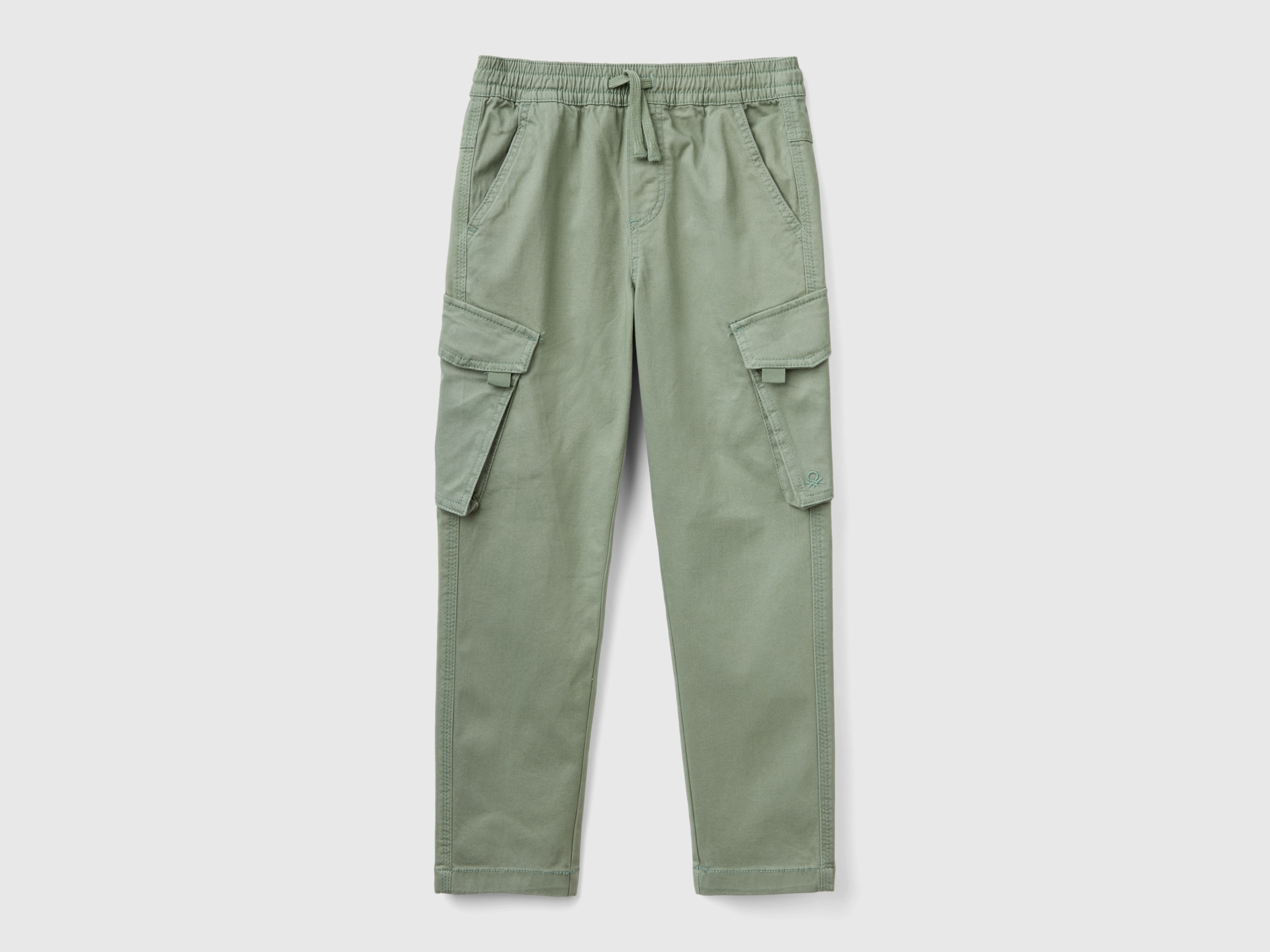 Benetton, Pantaloni Cargo Slim Fit, Verde Chiaro, Bambini