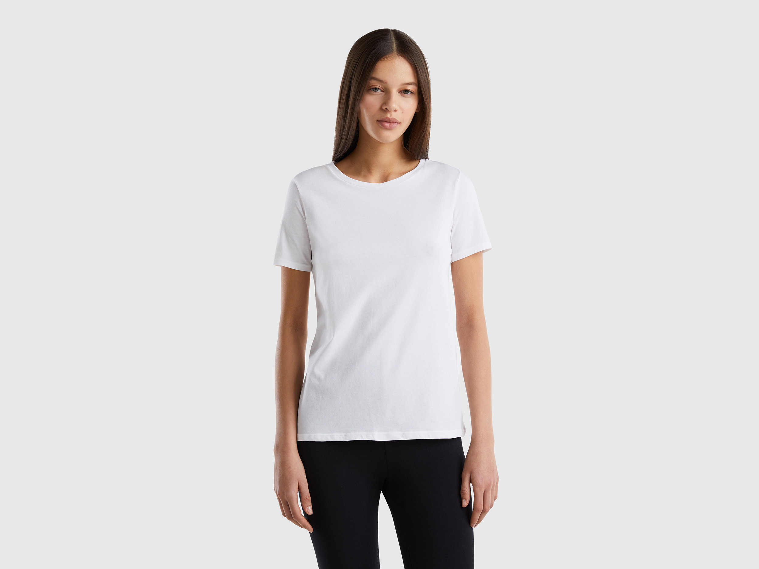 Benetton, Super Stretch Organic Cotton T-shirt, size M, White, Women