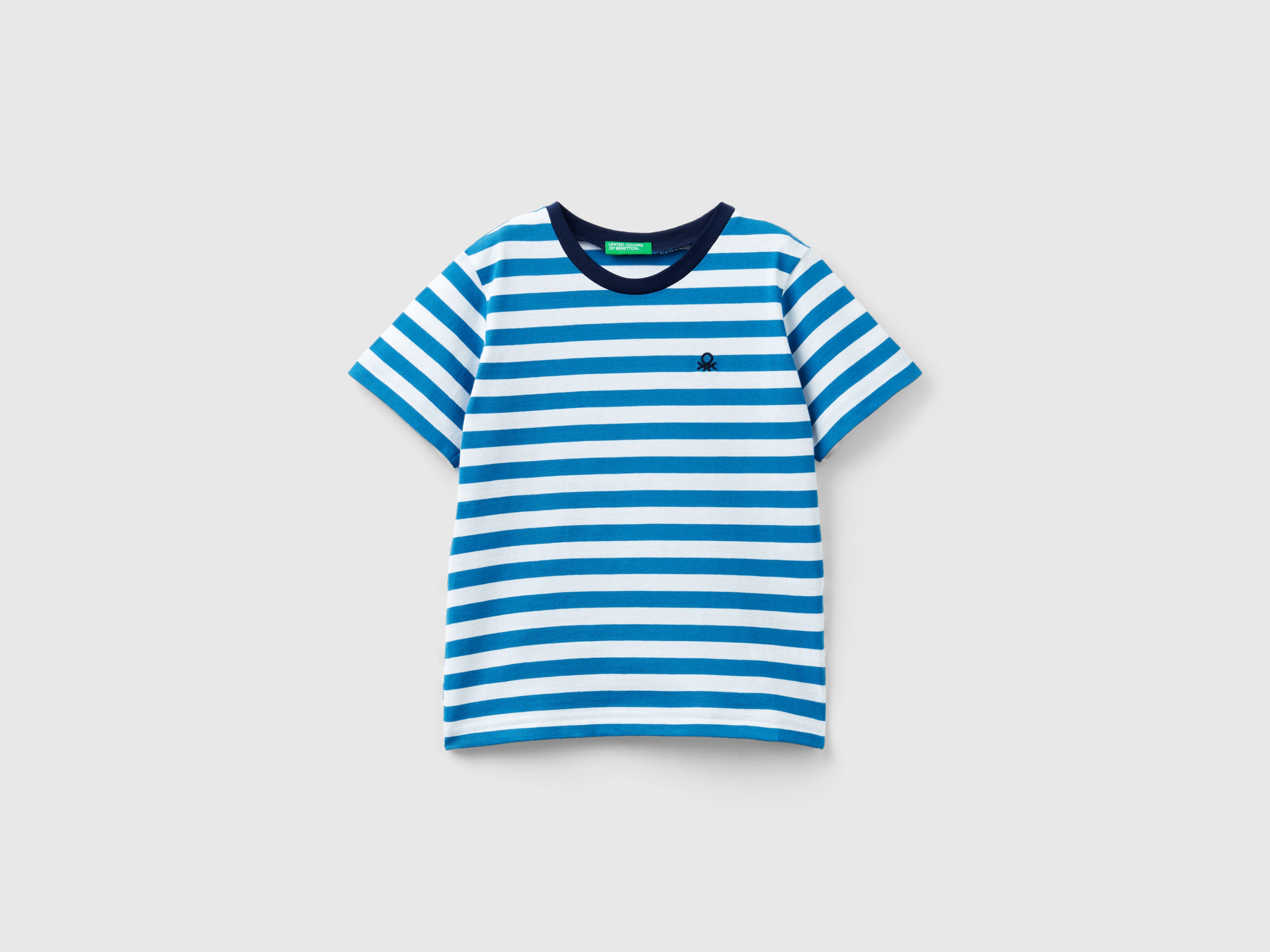 Benetton, Striped 100% Cotton T-shirt, size 18-24, Blue, Kids