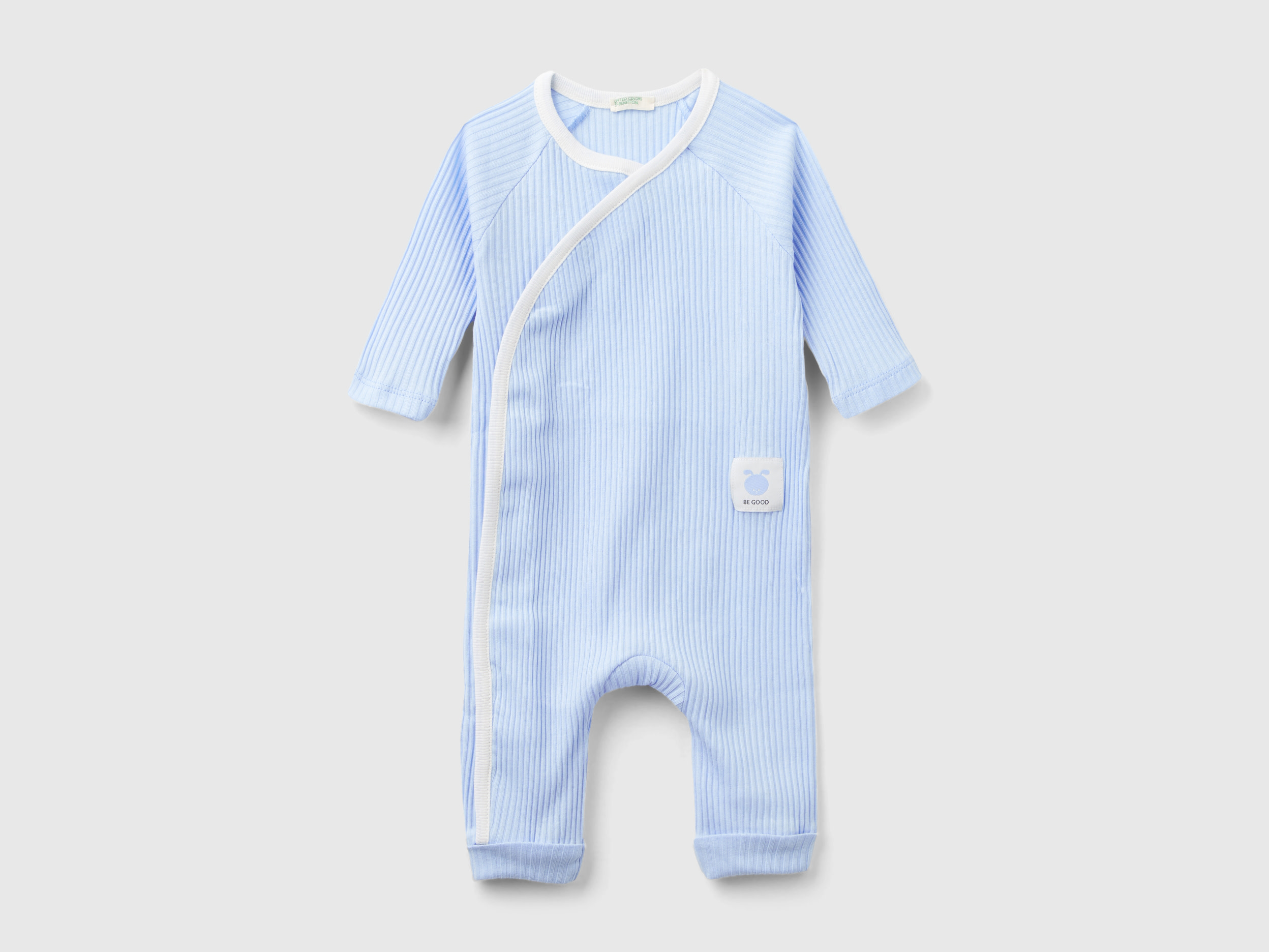 Image of Benetton, Ribbed Onesie In Organic Cotton, size 50, Sky Blue, Kids