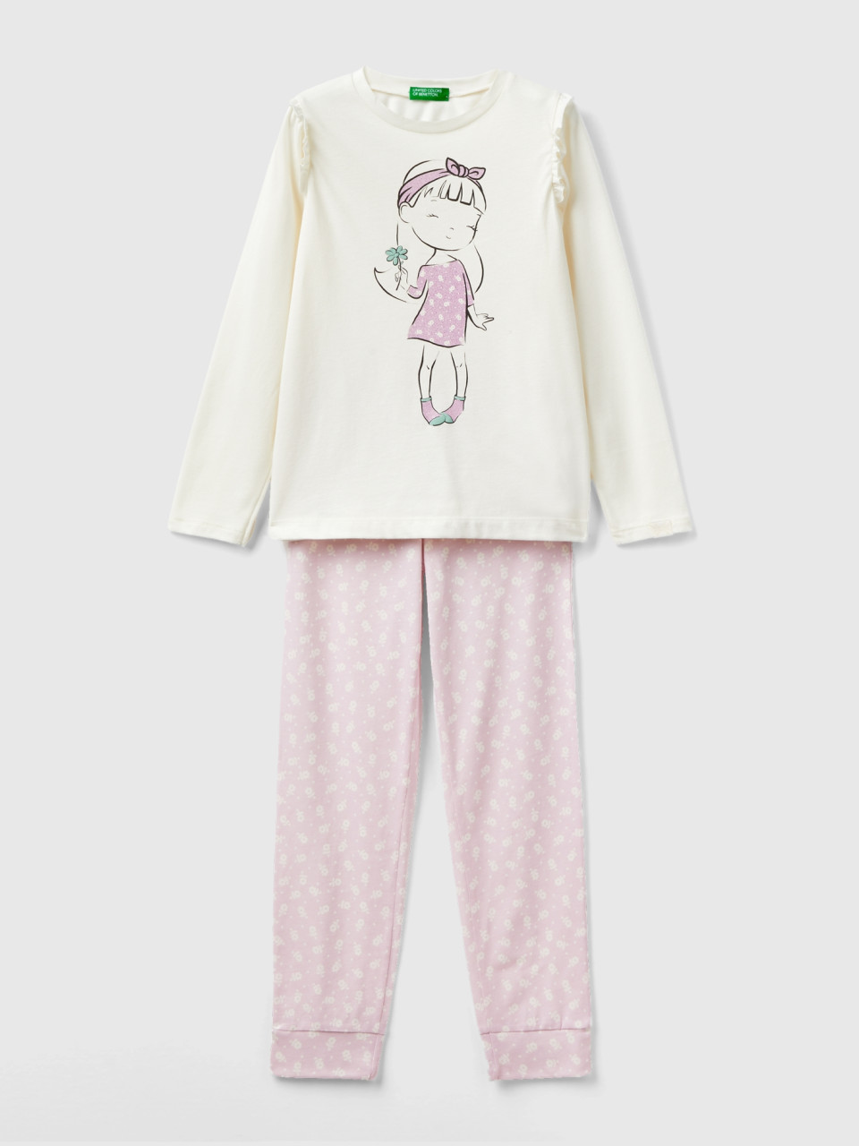 Benetton, Pyjamas With Flowers And Glitter, Multi-color, Kids