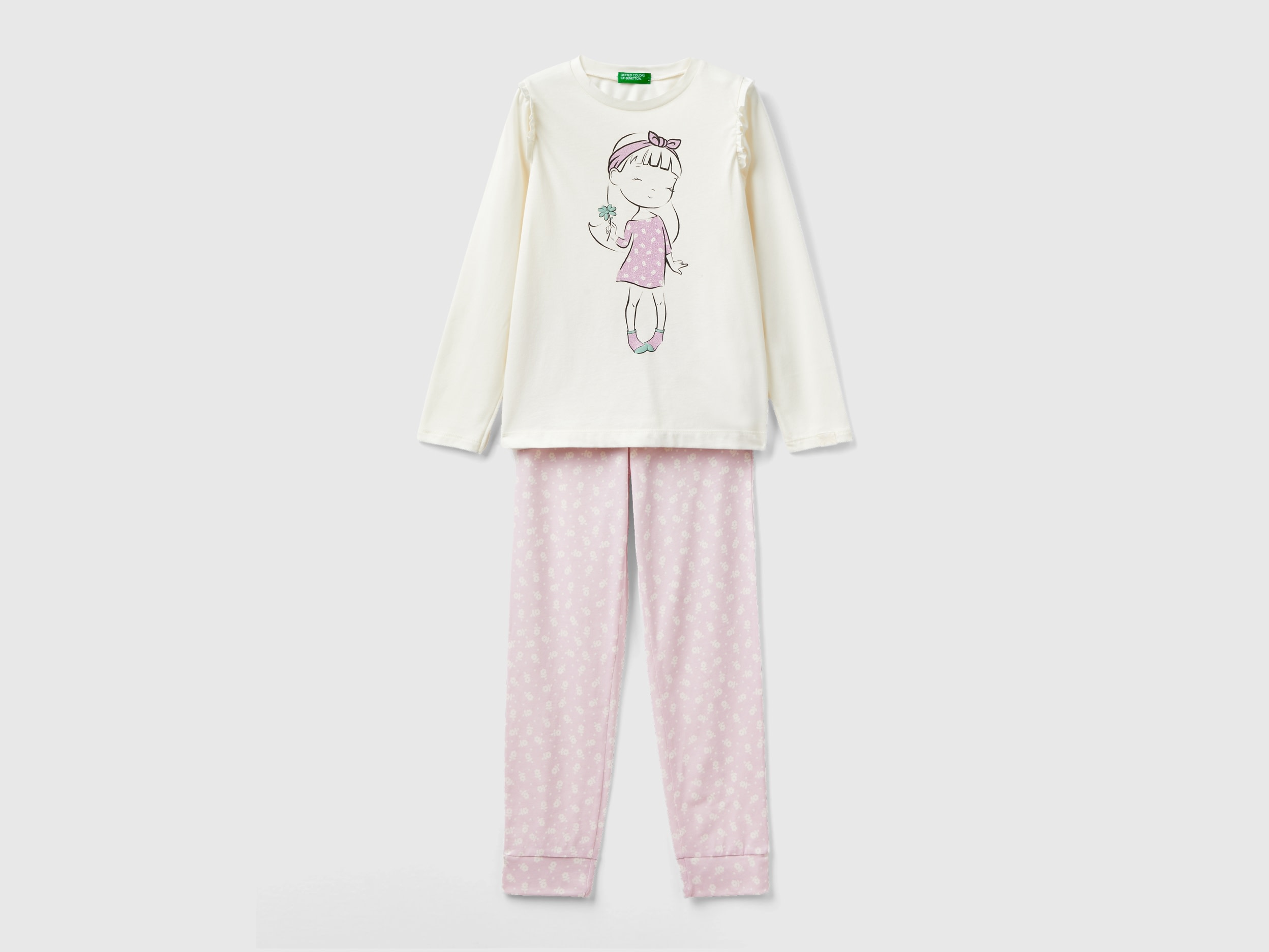Benetton, Pyjamas With Flowers And Glitter, size XS, Multi-color, Kids