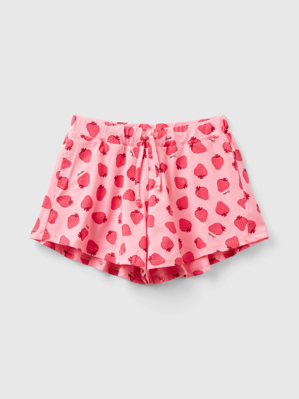 Benetton, Pink Shorts With Strawberry Print, Pink, Kids