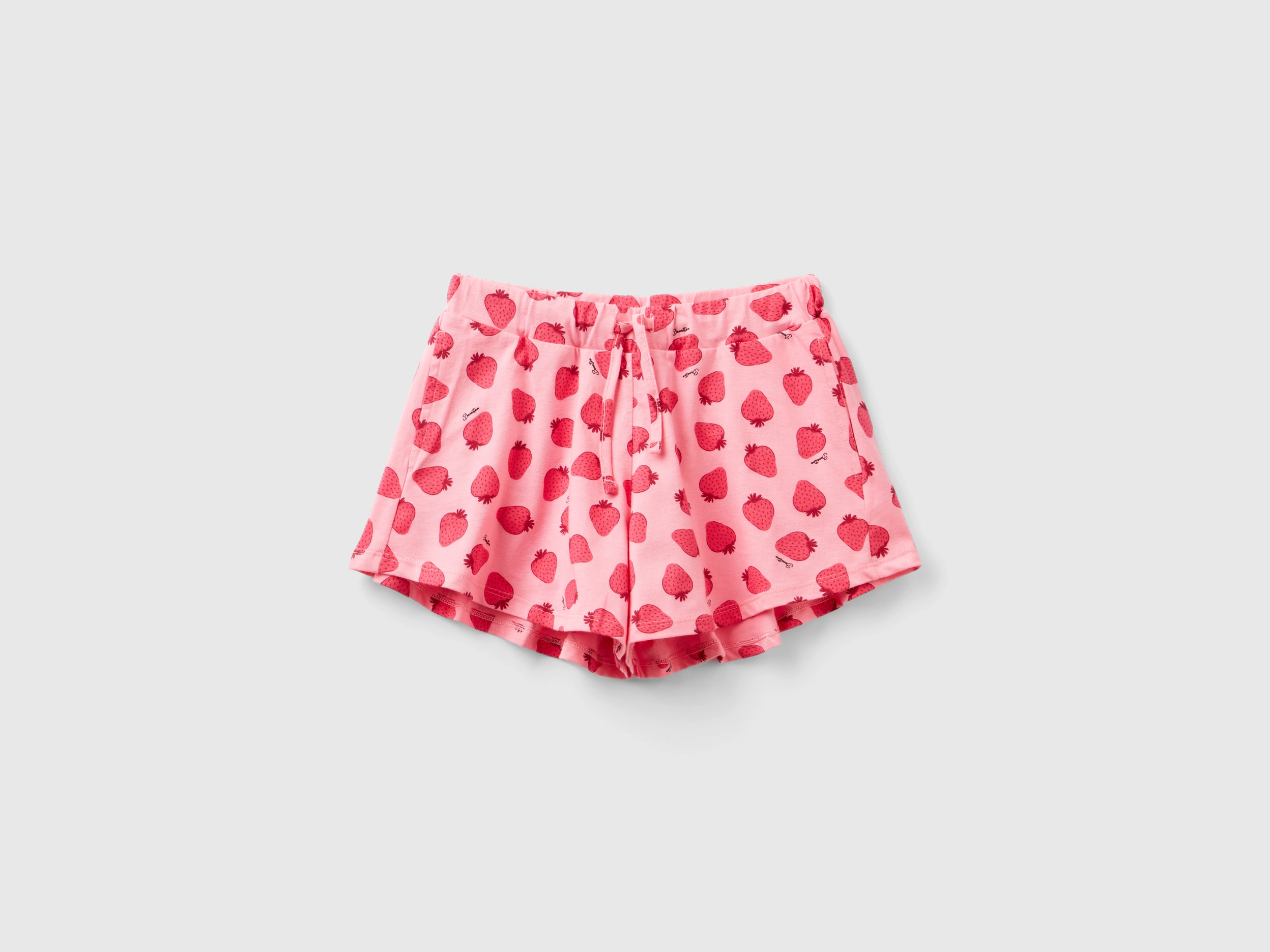 Benetton, Shorts Rosa Con Stampa Fragole, Rosa, Bambini
